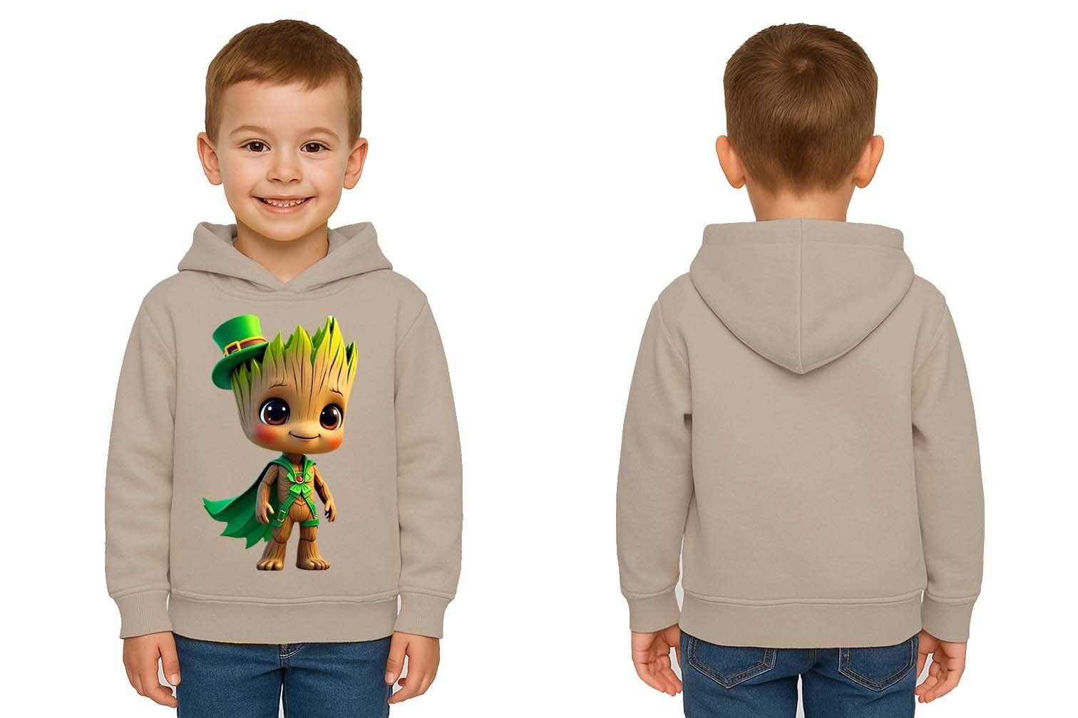 Unisex Groot Baskılı Çocuk Swaetshirt Kapüşonlu 3 İplik Şardonlu
