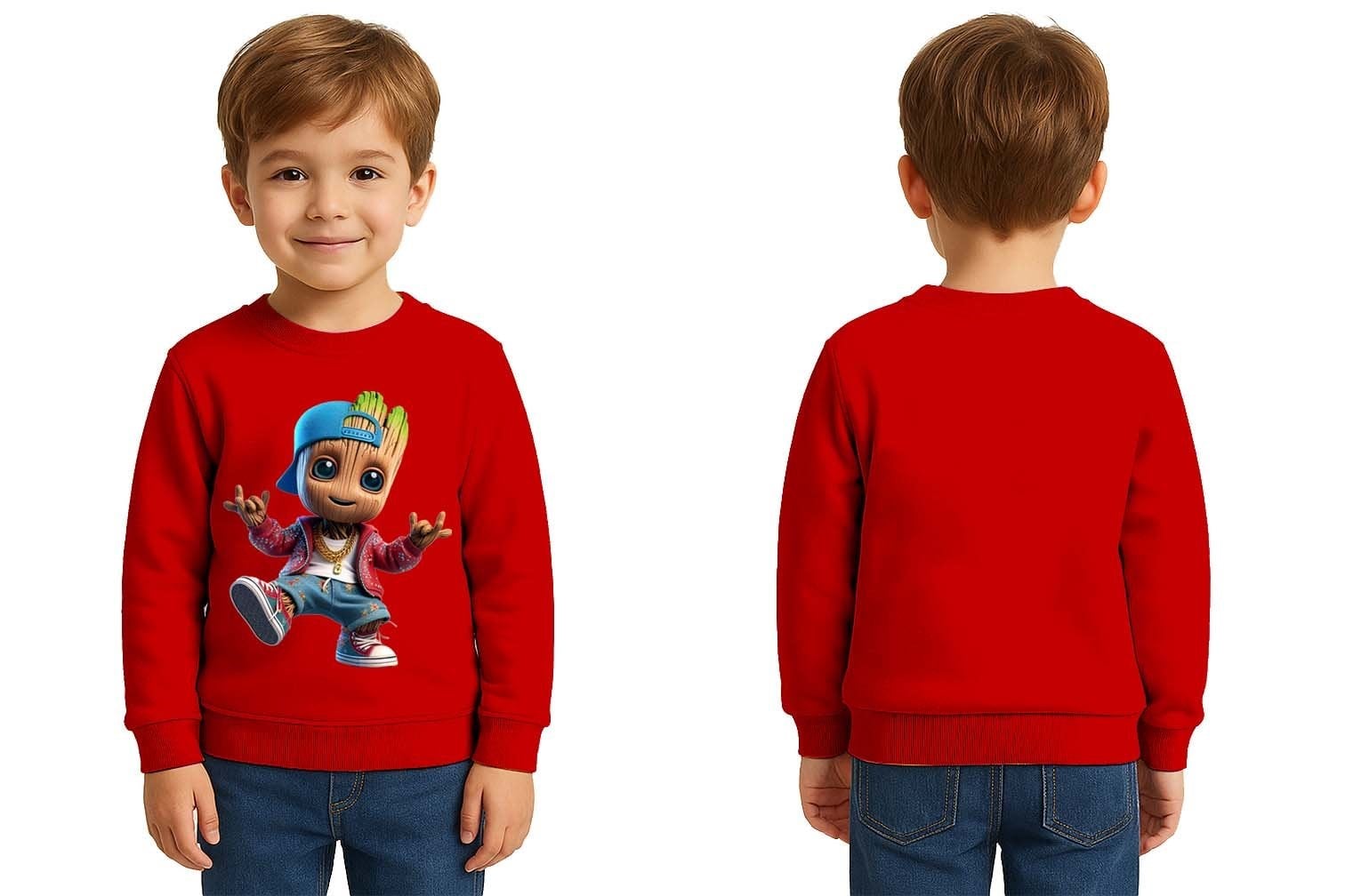 Unisex Groot Baskılı Çocuk Swaetshirt 3 İplik Şardonlu