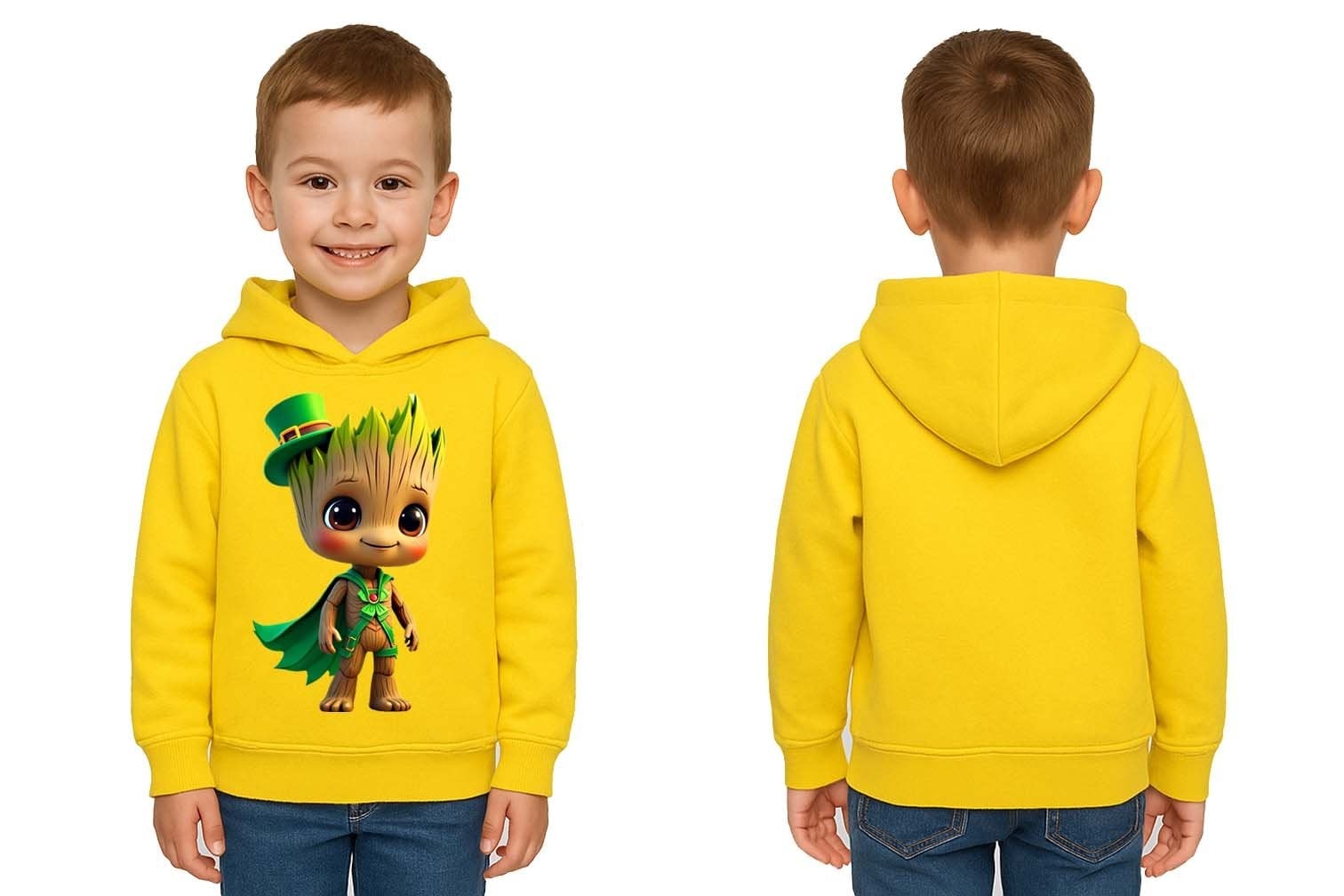 Unisex Groot Baskılı Çocuk Swaetshirt Kapüşonlu 3 İplik Şardonlu
