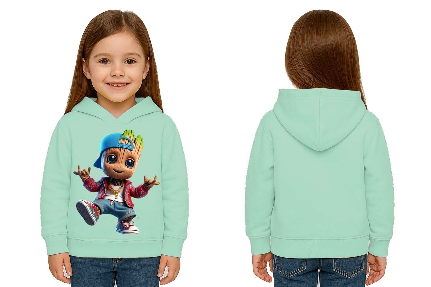 Unisex Groot Baskılı Çocuk Swaetshirt Kapüşonlu 3 İplik Şardonlu