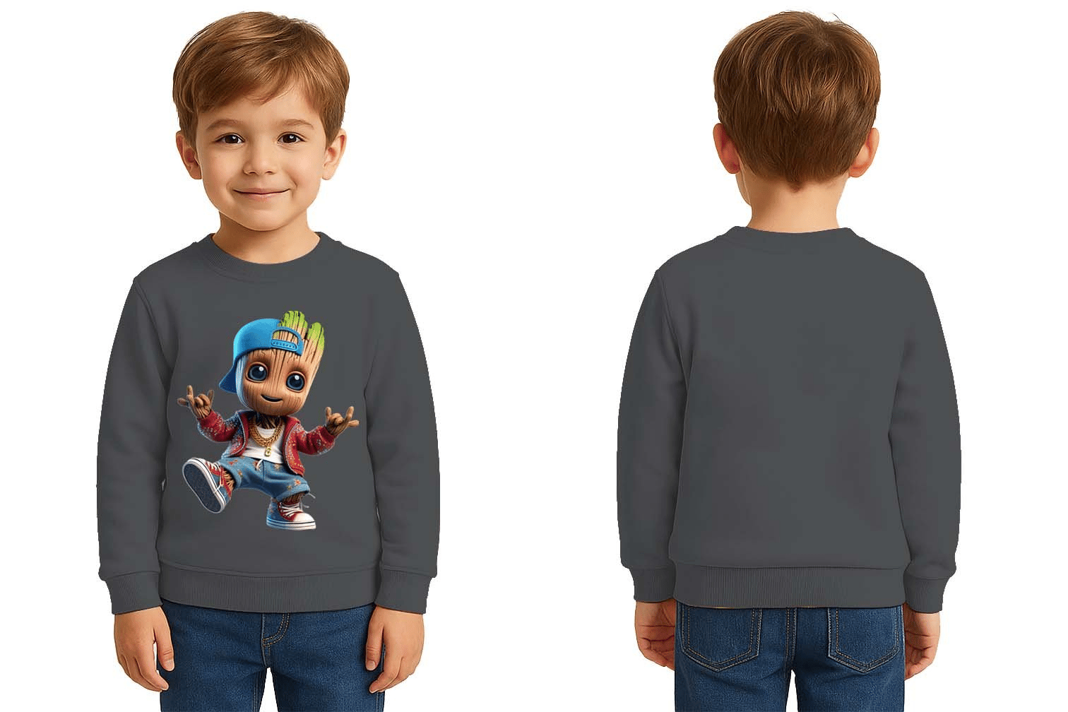 Unisex Groot Baskılı Çocuk Swaetshirt 3 İplik Şardonlu