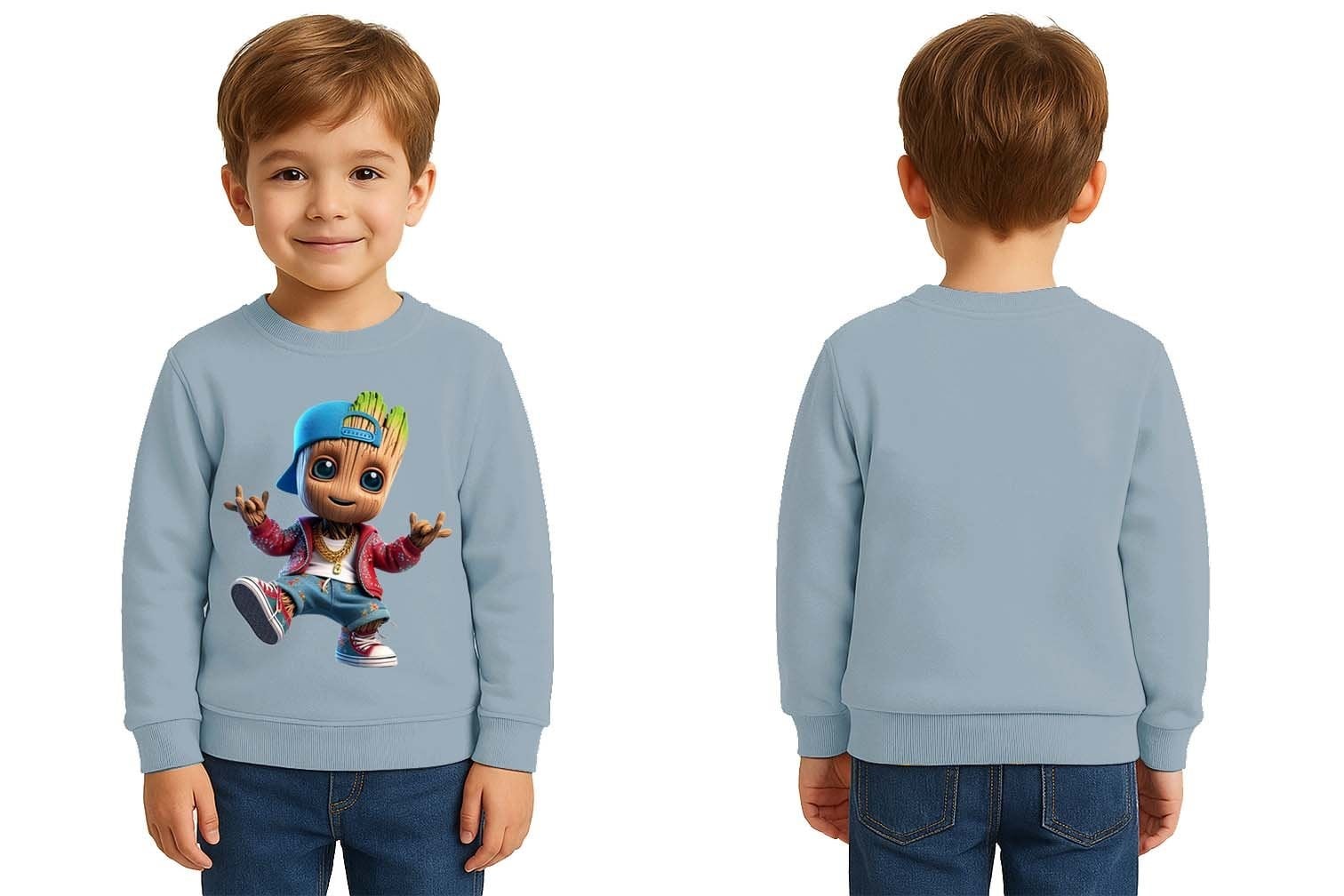Unisex Groot Baskılı Çocuk Swaetshirt 3 İplik Şardonlu