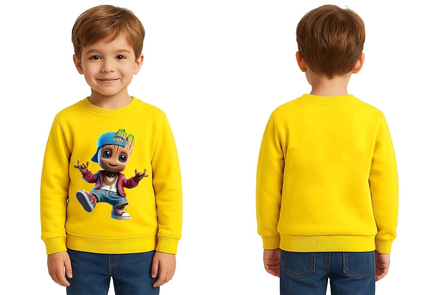 Unisex Groot Baskılı Çocuk Swaetshirt 3 İplik Şardonlu