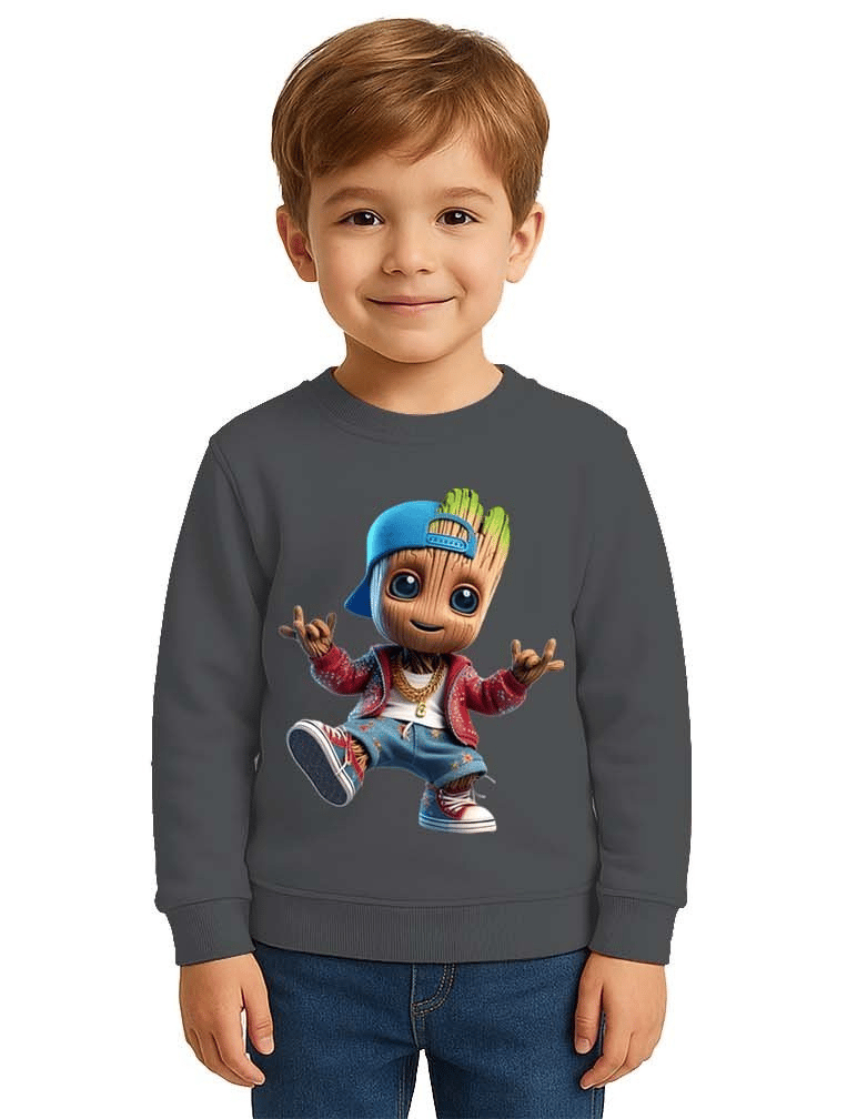Unisex Groot Baskılı Çocuk Swaetshirt 3 İplik Şardonlu