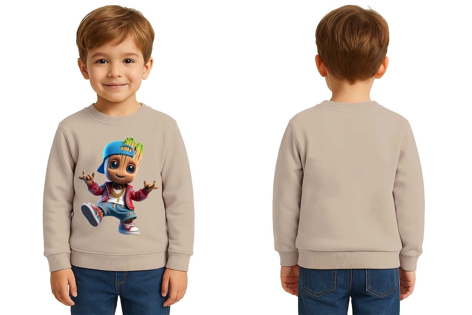 Unisex Groot Baskılı Çocuk Swaetshirt 3 İplik Şardonlu
