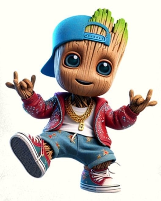 Unisex Groot Baskılı Çocuk Swaetshirt Kapüşonlu 3 İplik Şardonlu