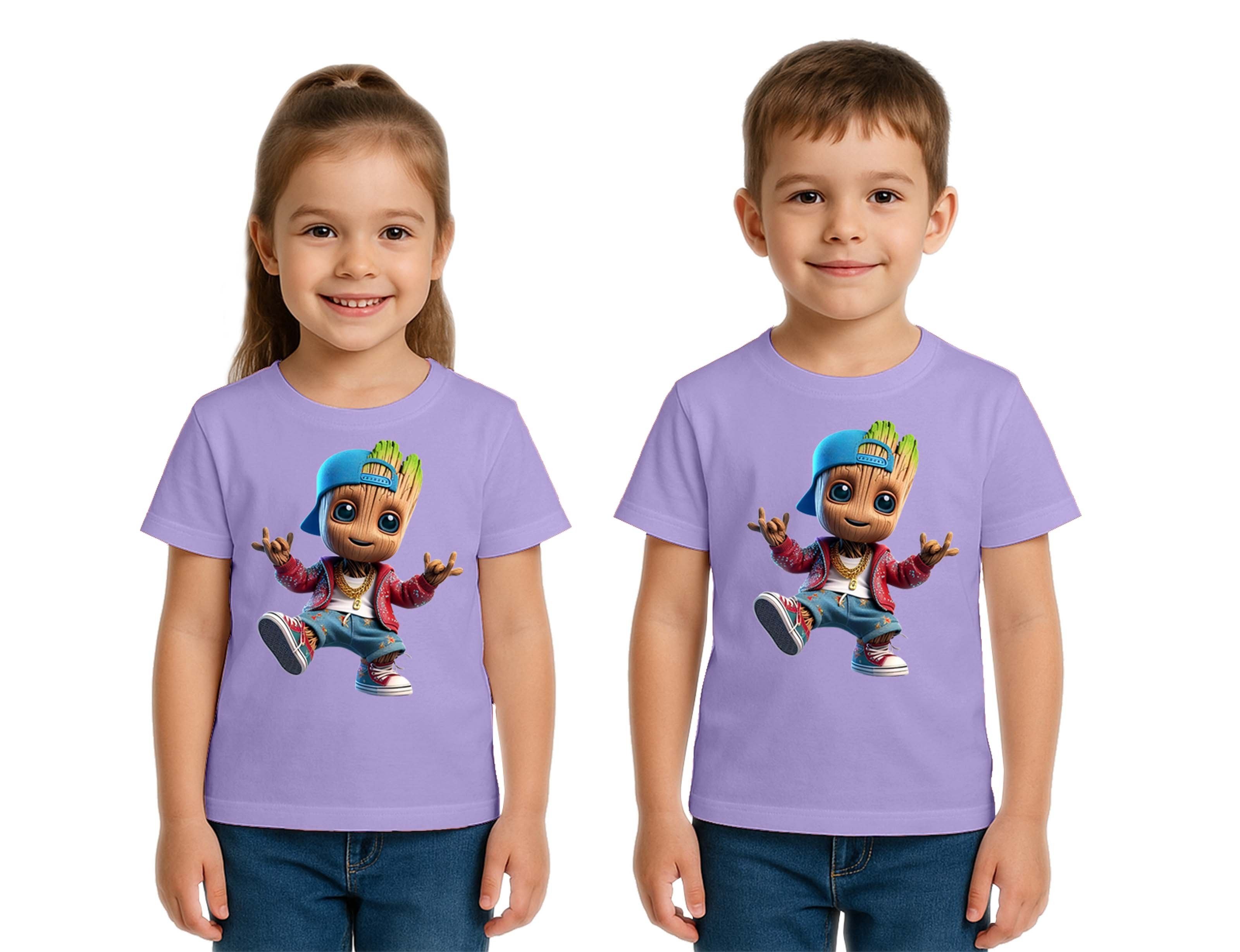 Unisex Groot Baskılı Çocuk Tişört pamuklu penye kumaş