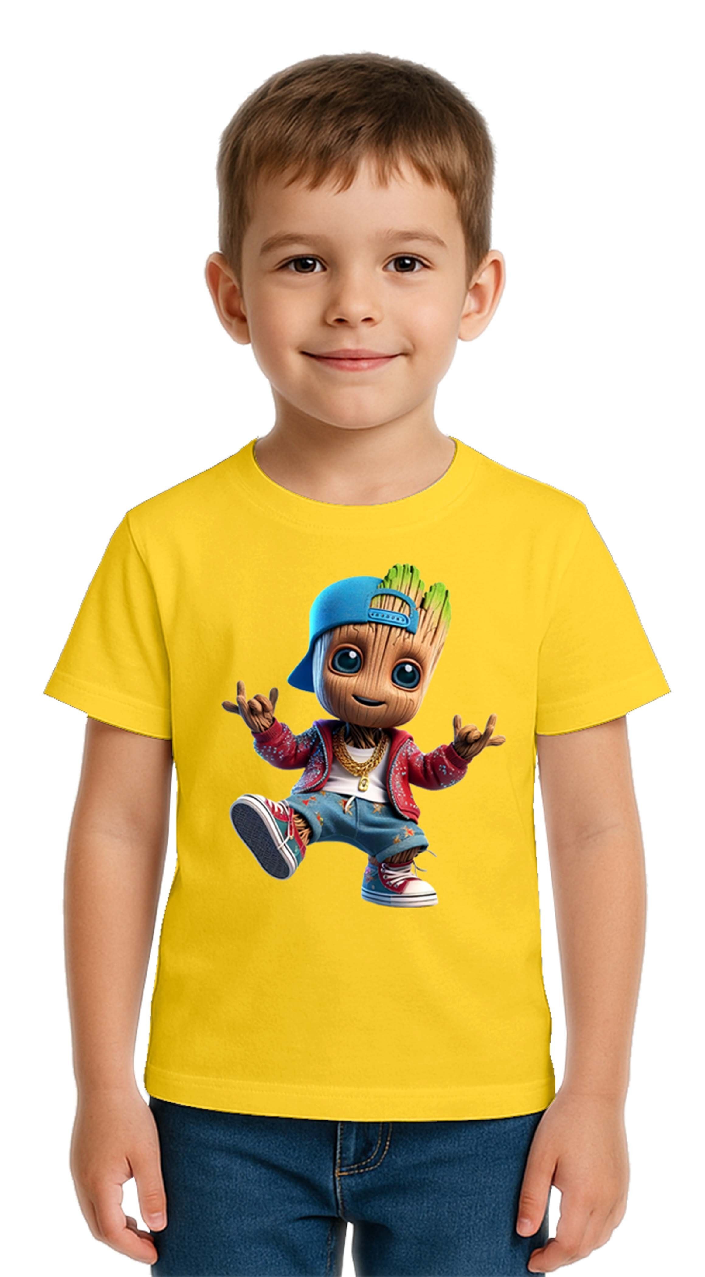 Unisex Groot Baskılı Çocuk Tişört pamuklu penye kumaş