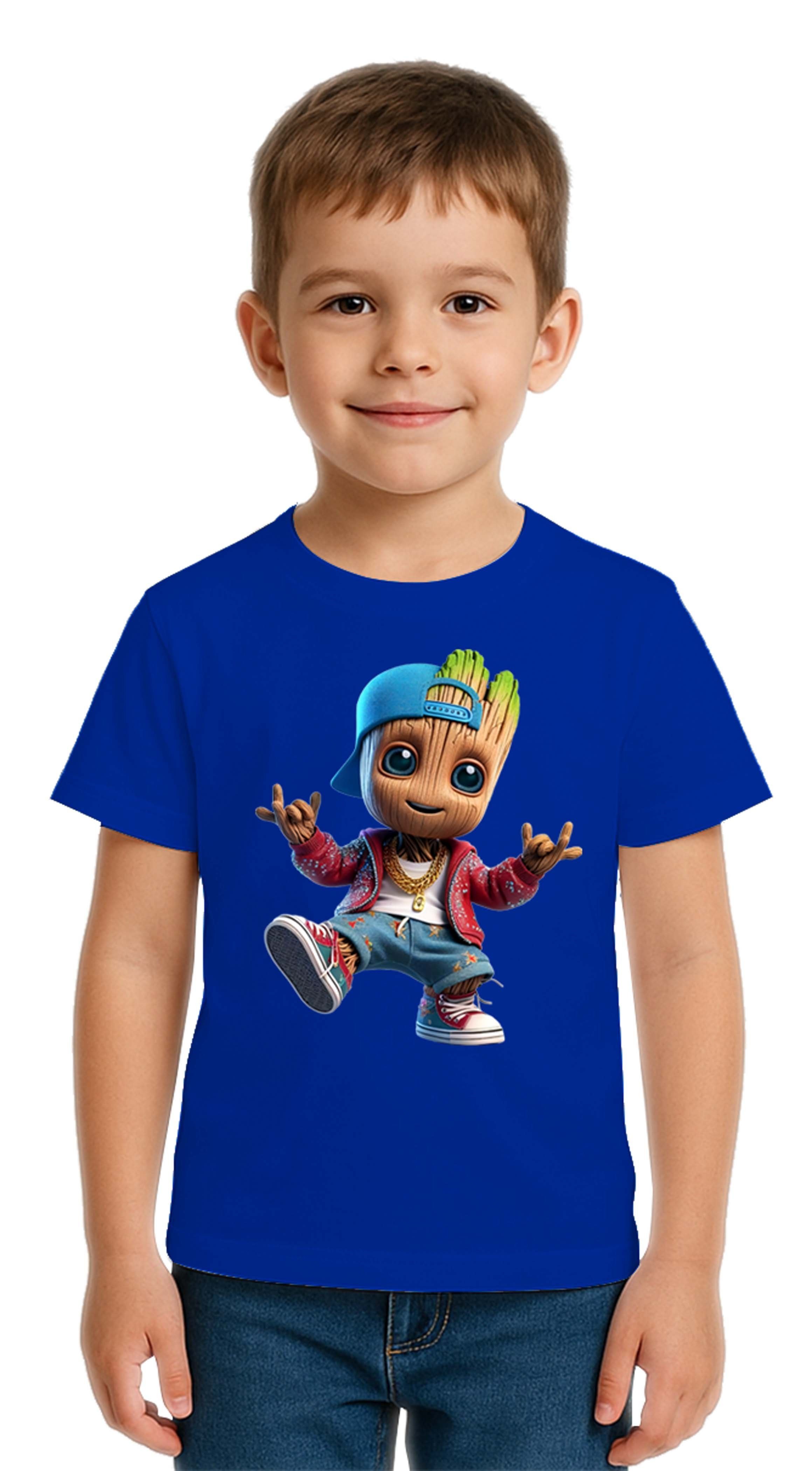 Unisex Groot Baskılı Çocuk Tişört pamuklu penye kumaş
