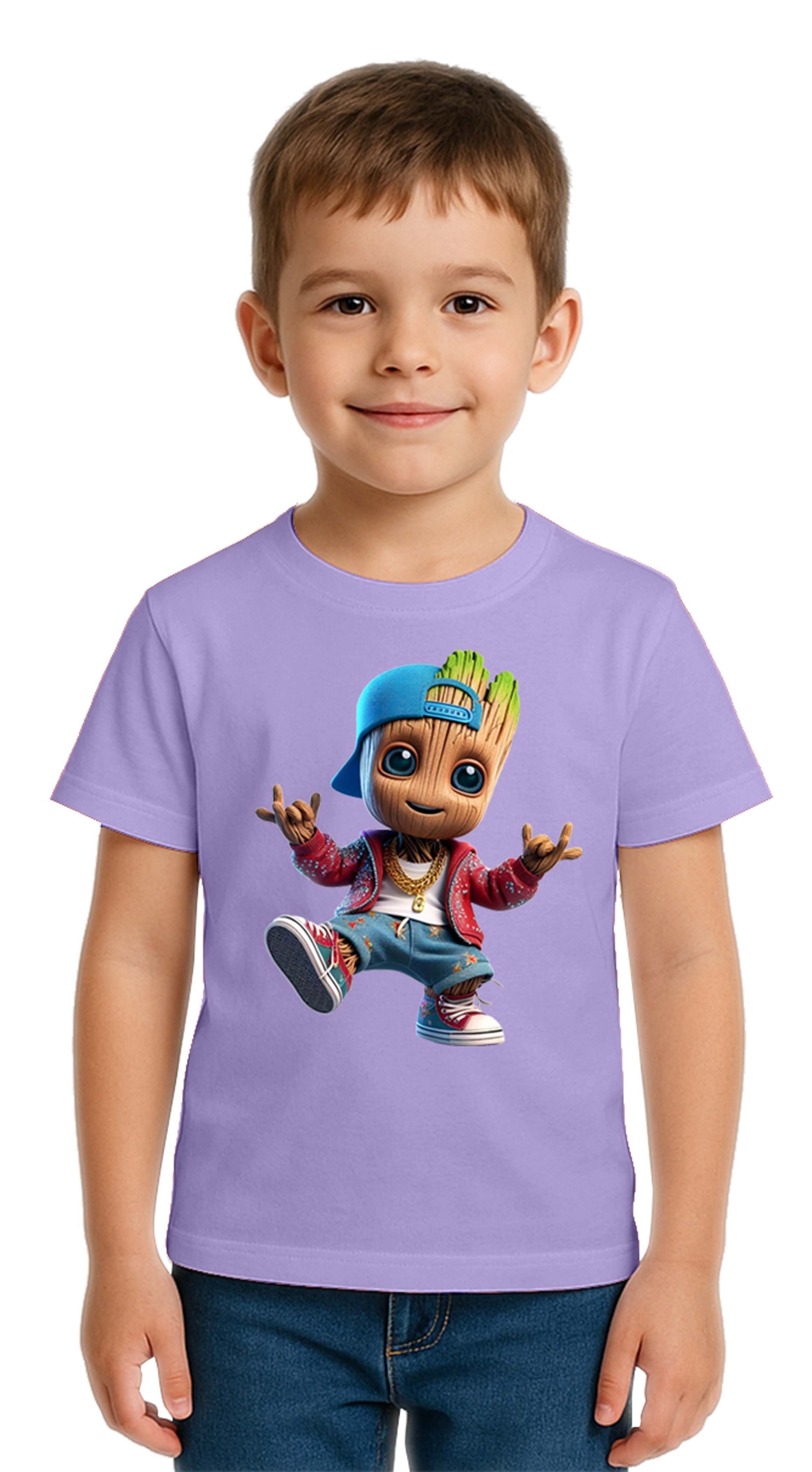 Unisex Groot Baskılı Çocuk Tişört pamuklu penye kumaş