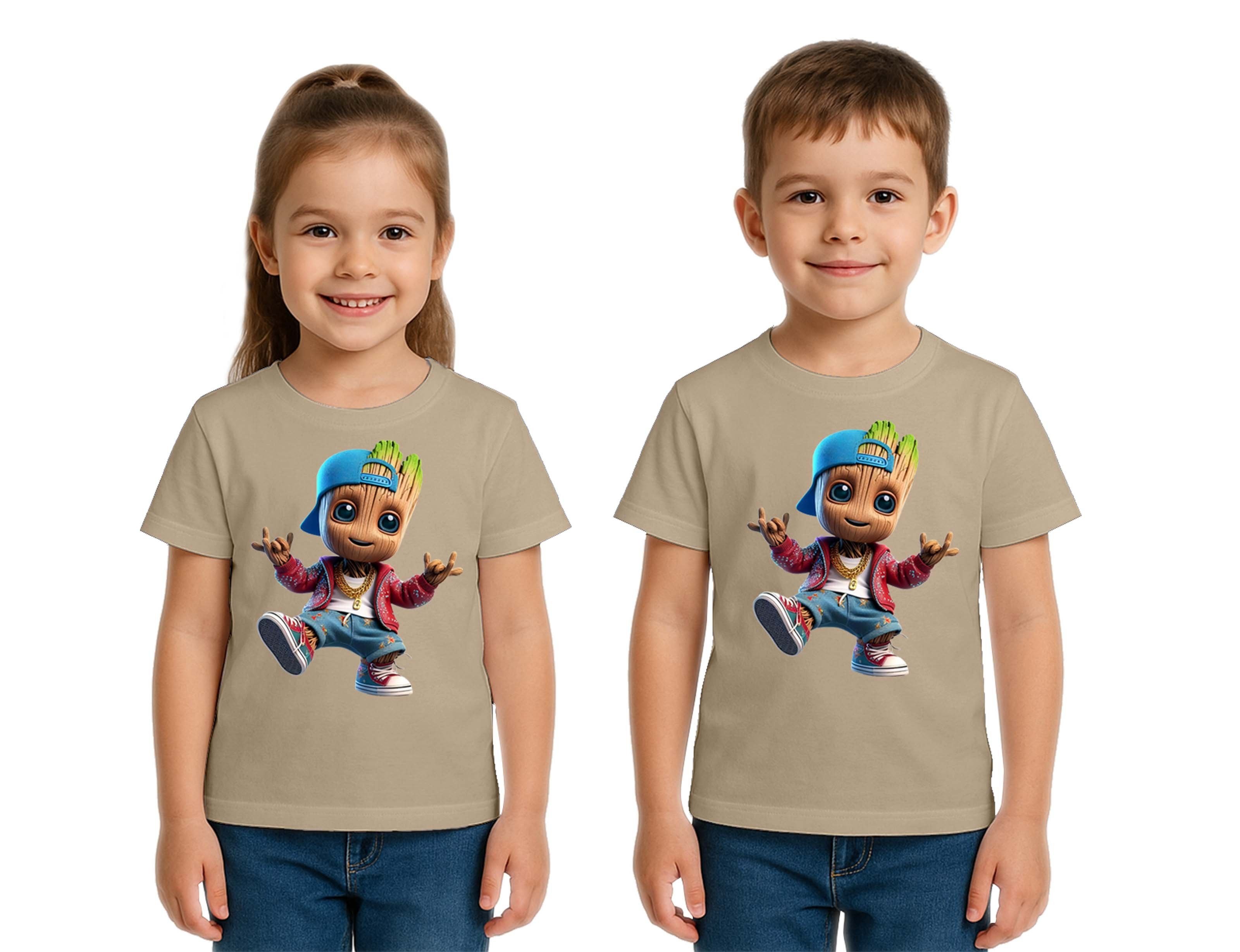 Unisex Groot Baskılı Çocuk Tişört pamuklu penye kumaş