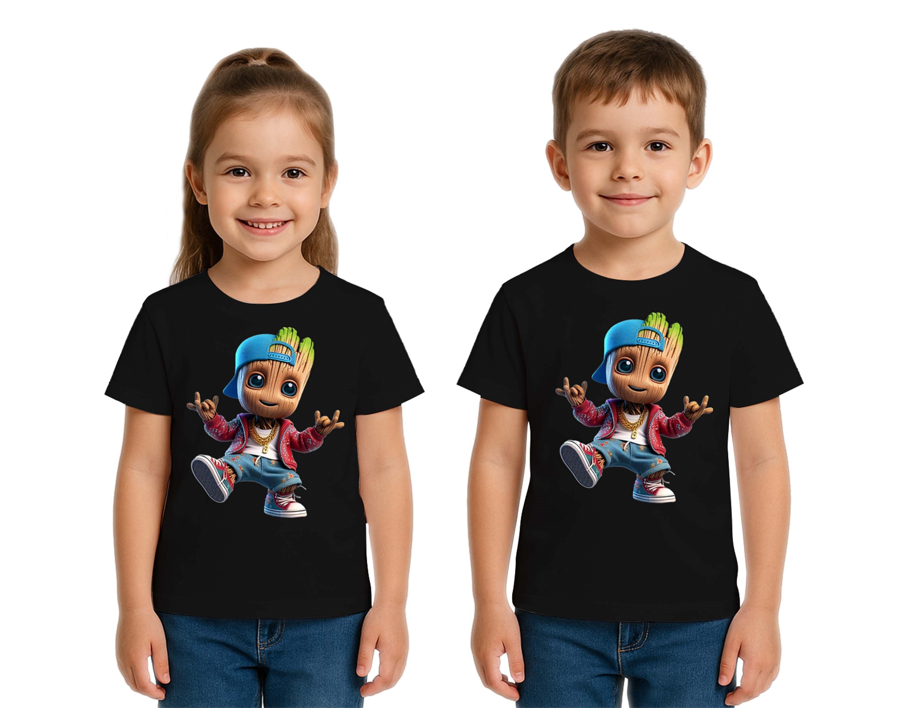 Unisex Groot Baskılı Çocuk Tişört pamuklu penye kumaş