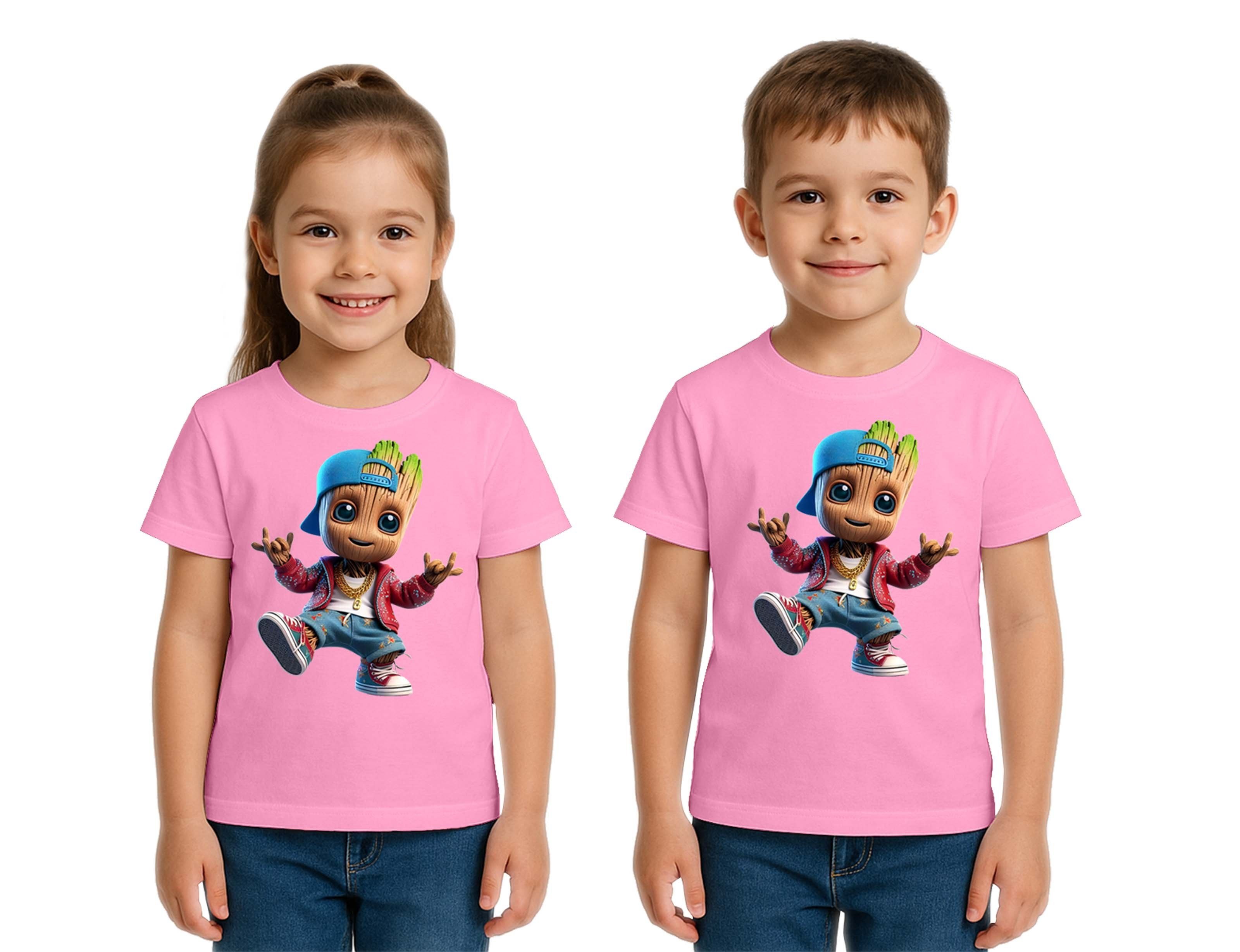Unisex Groot Baskılı Çocuk Tişört pamuklu penye kumaş