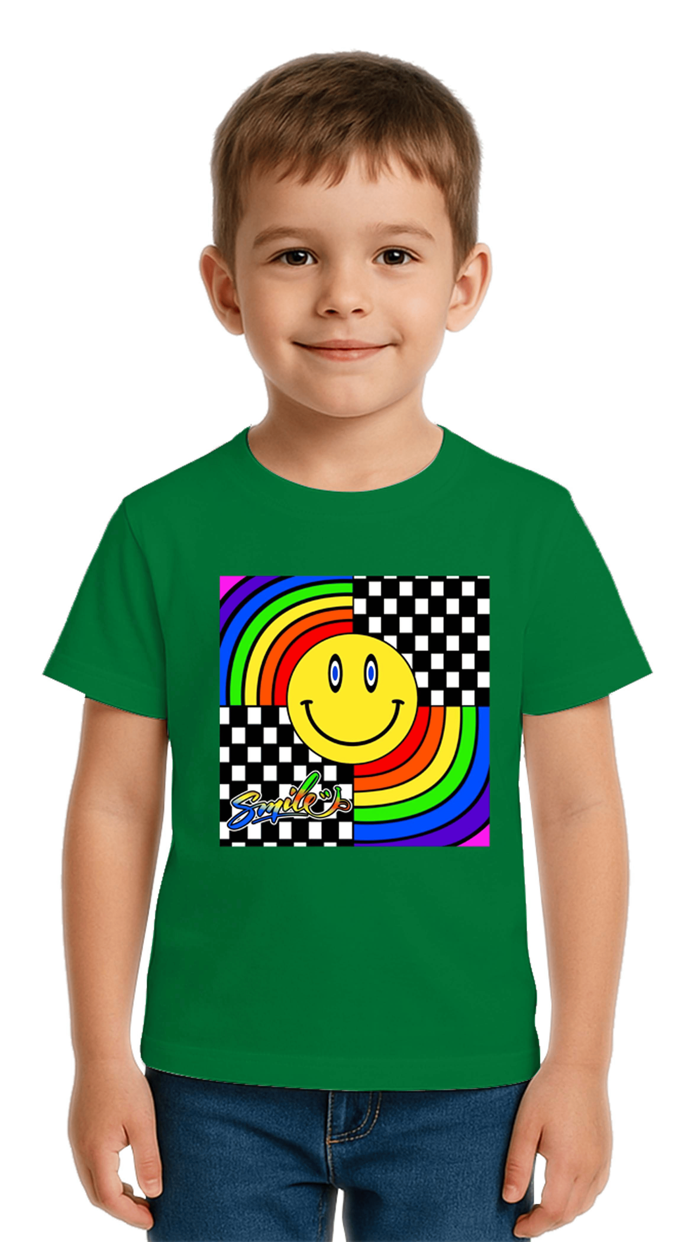 Unisex Gülen Yüz Smile  Baskılı Çocuk Tişört pamuklu penye kumaş