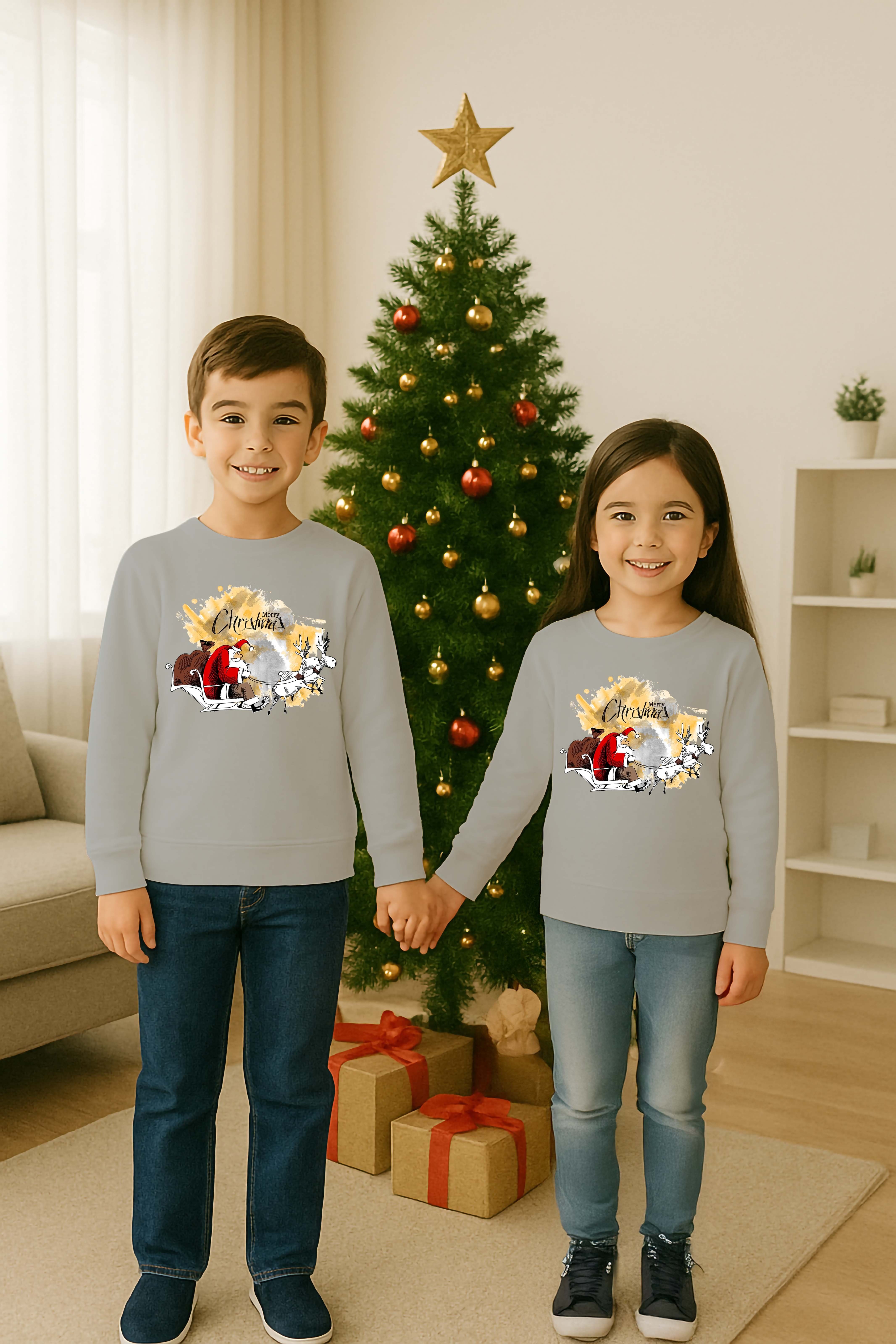 Unisex Happy New Year Yılbaşı Baskılı Yetişkin ve Çocuk Sweatshirt 3 İplik Şardonlu Kumaş