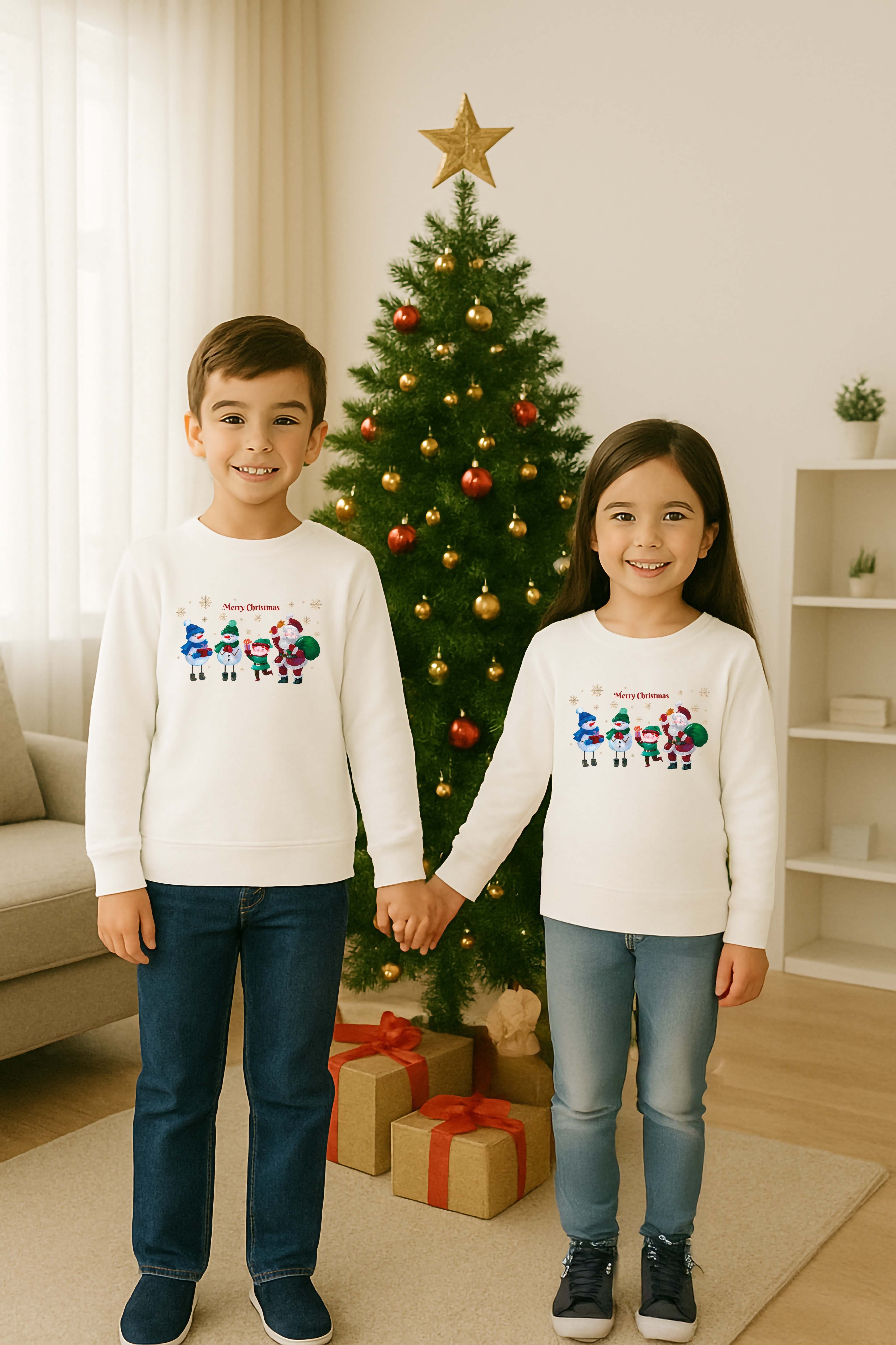 Unisex Happy New Year Yılbaşı Baskılı Yetişkin ve  Çocuk Sweatshirt 3 İplik Şardonlu Kumaş