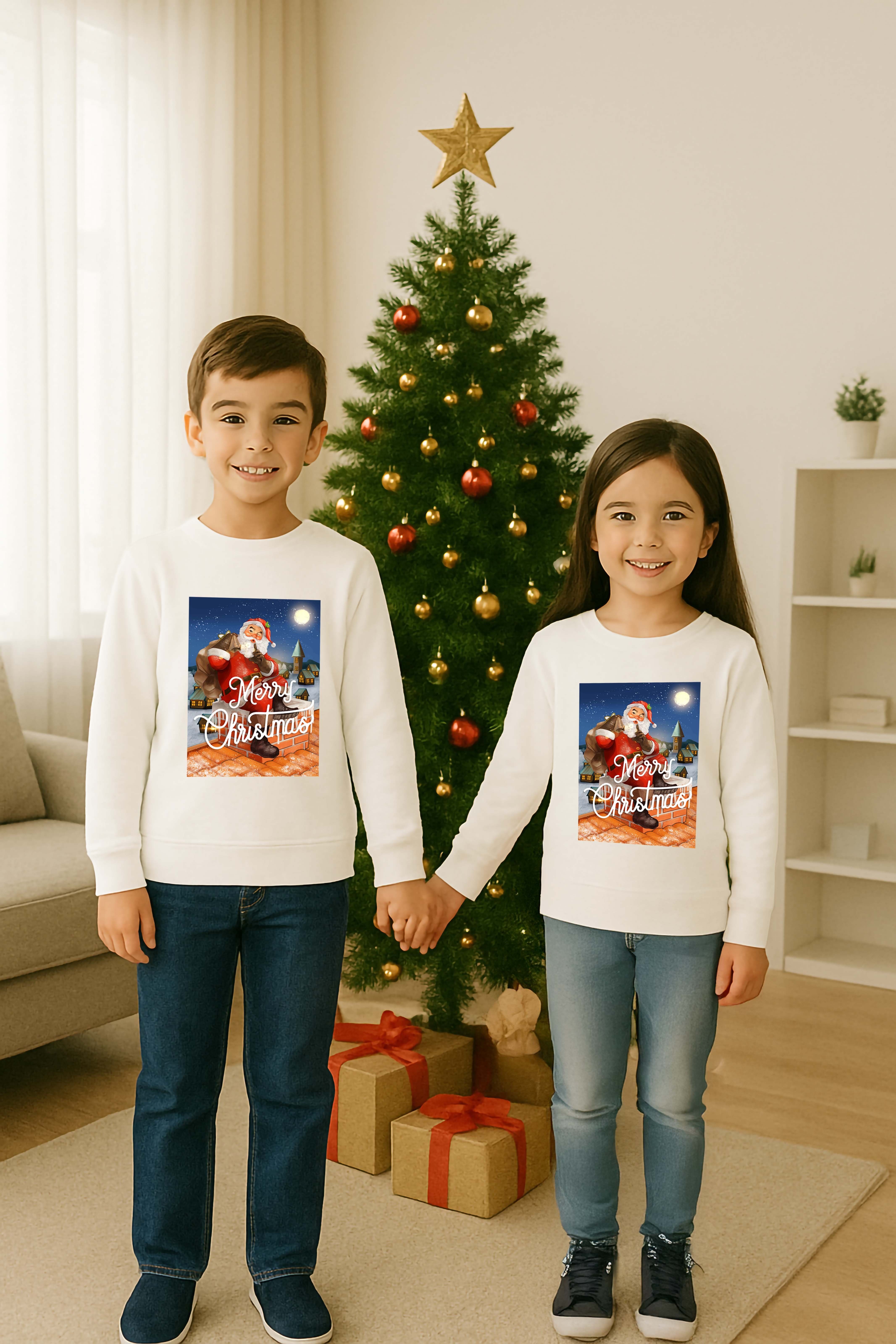 Unisex Happy New Year Yılbaşı Baskılı Yetişkin ve Çocuk Sweatshirt 3 İplik Şardonlu Kumaş