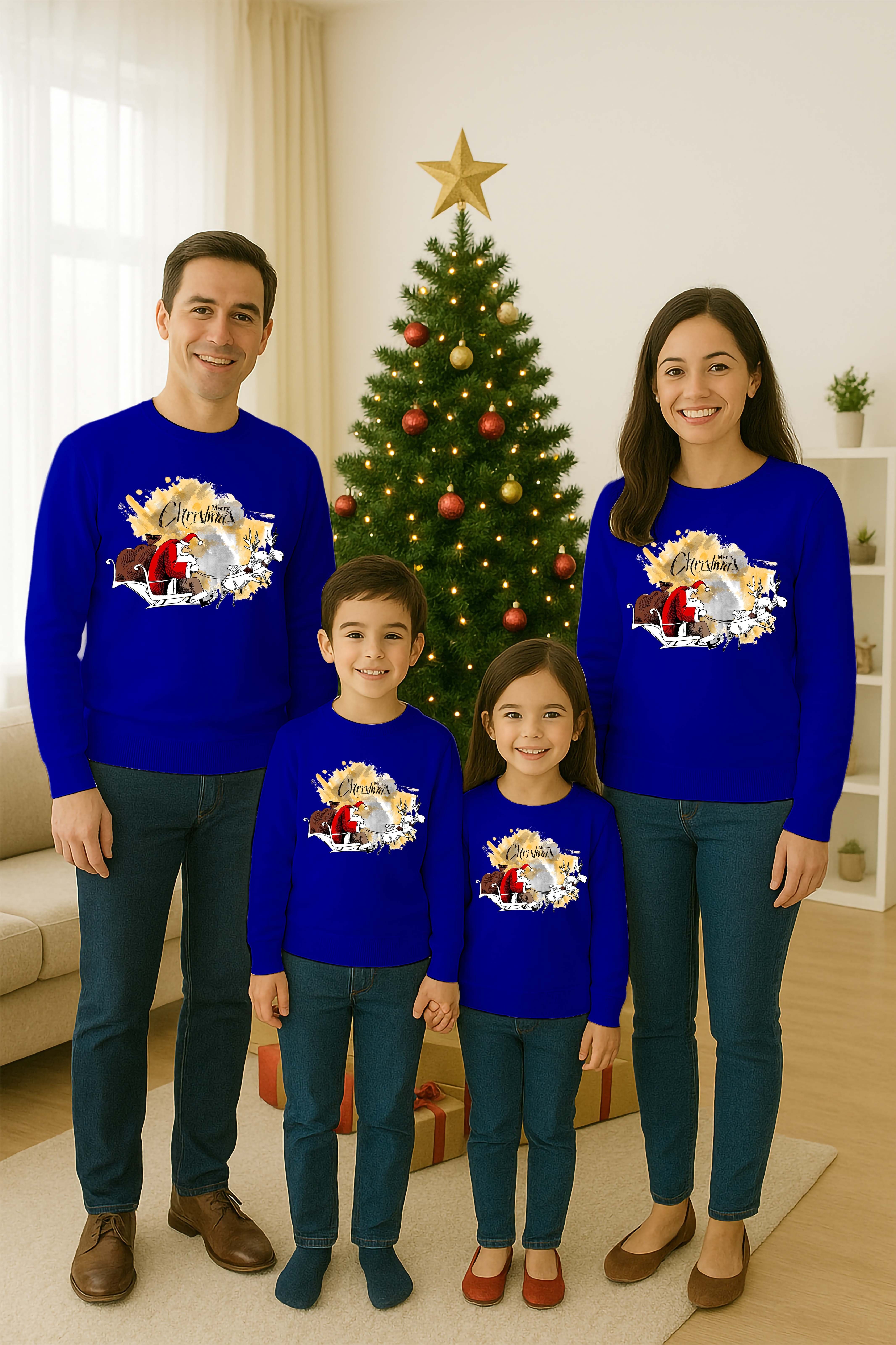 Unisex Happy New Year Yılbaşı Baskılı Yetişkin ve Çocuk Sweatshirt 3 İplik Şardonlu Kumaş