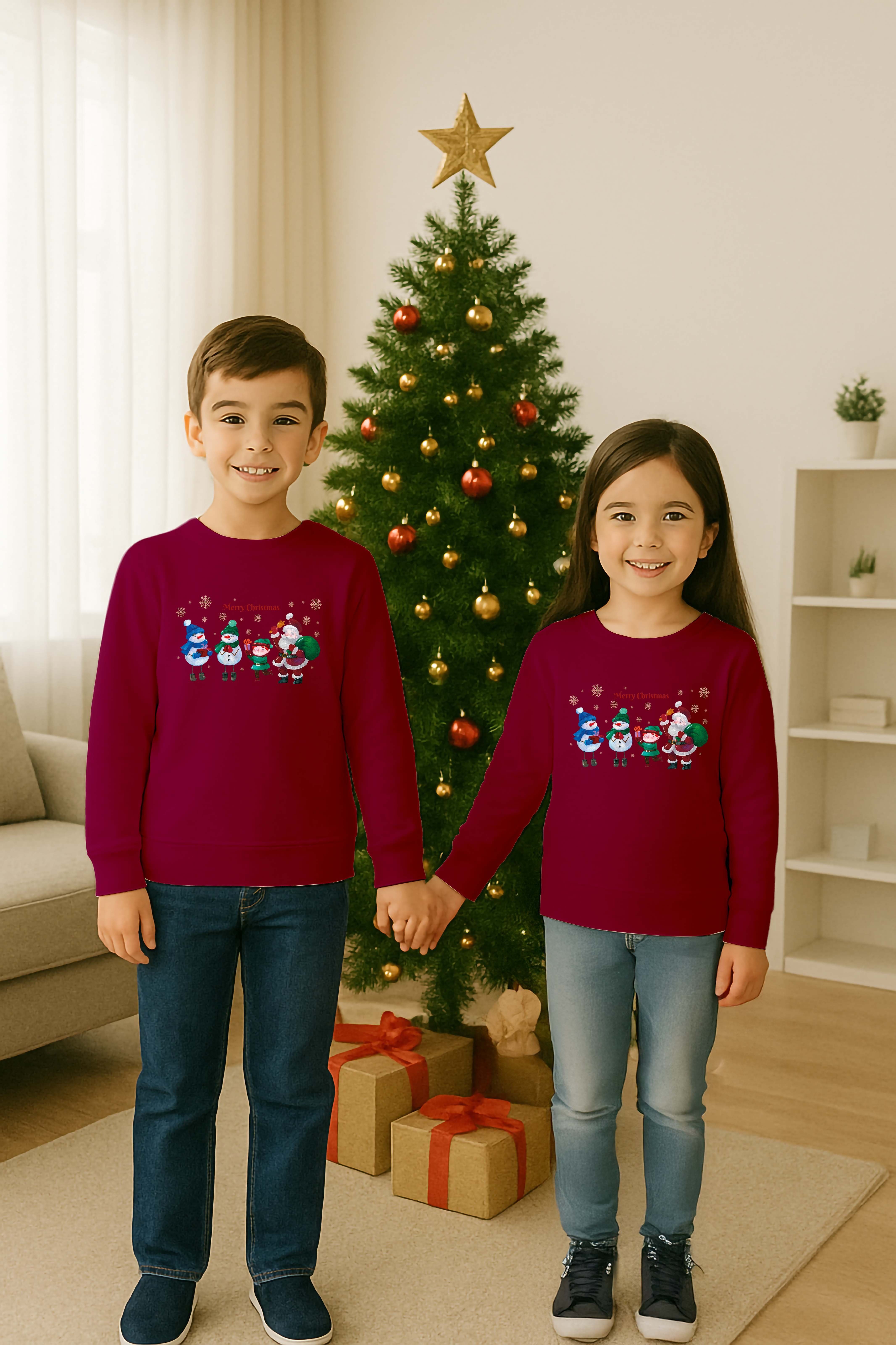Unisex Happy New Year Yılbaşı Baskılı Yetişkin ve  Çocuk Sweatshirt 3 İplik Şardonlu Kumaş