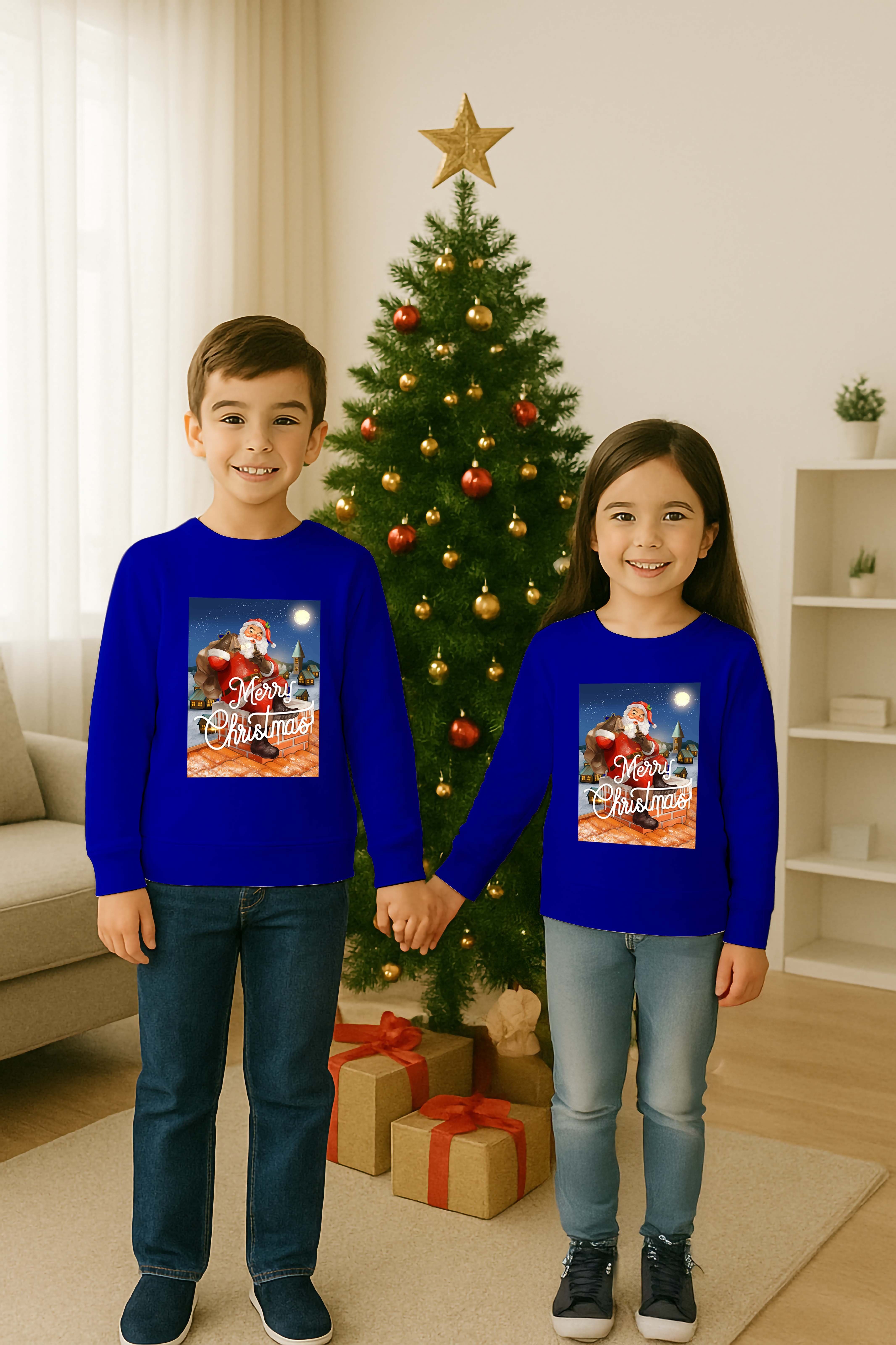 Unisex Happy New Year Yılbaşı Baskılı Yetişkin ve Çocuk Sweatshirt 3 İplik Şardonlu Kumaş