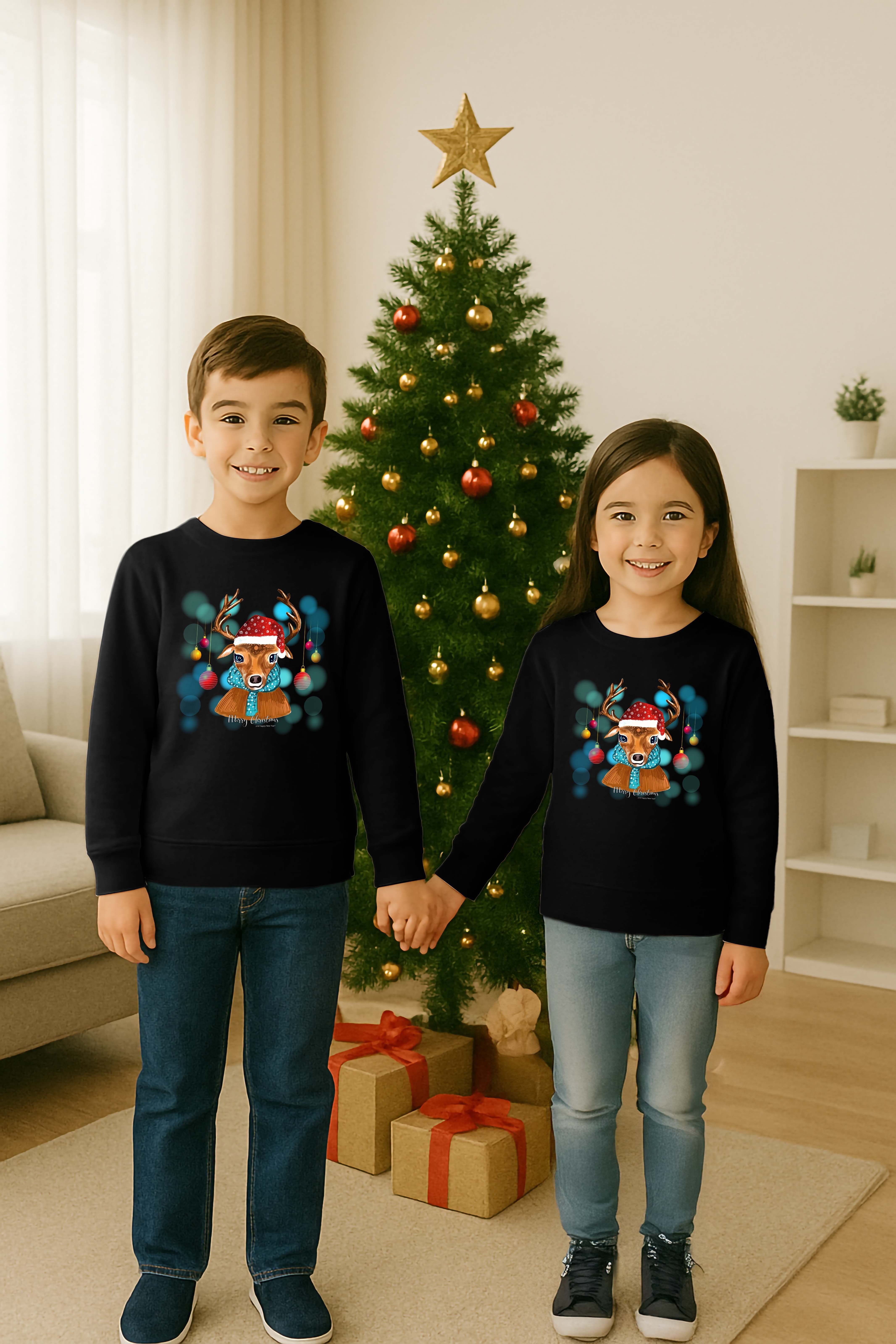 Unisex Happy New Year Yılbaşı Baskılı Yetişkin ve Çocuk Sweatshirt 3 İplik Şardonlu Kumaş
