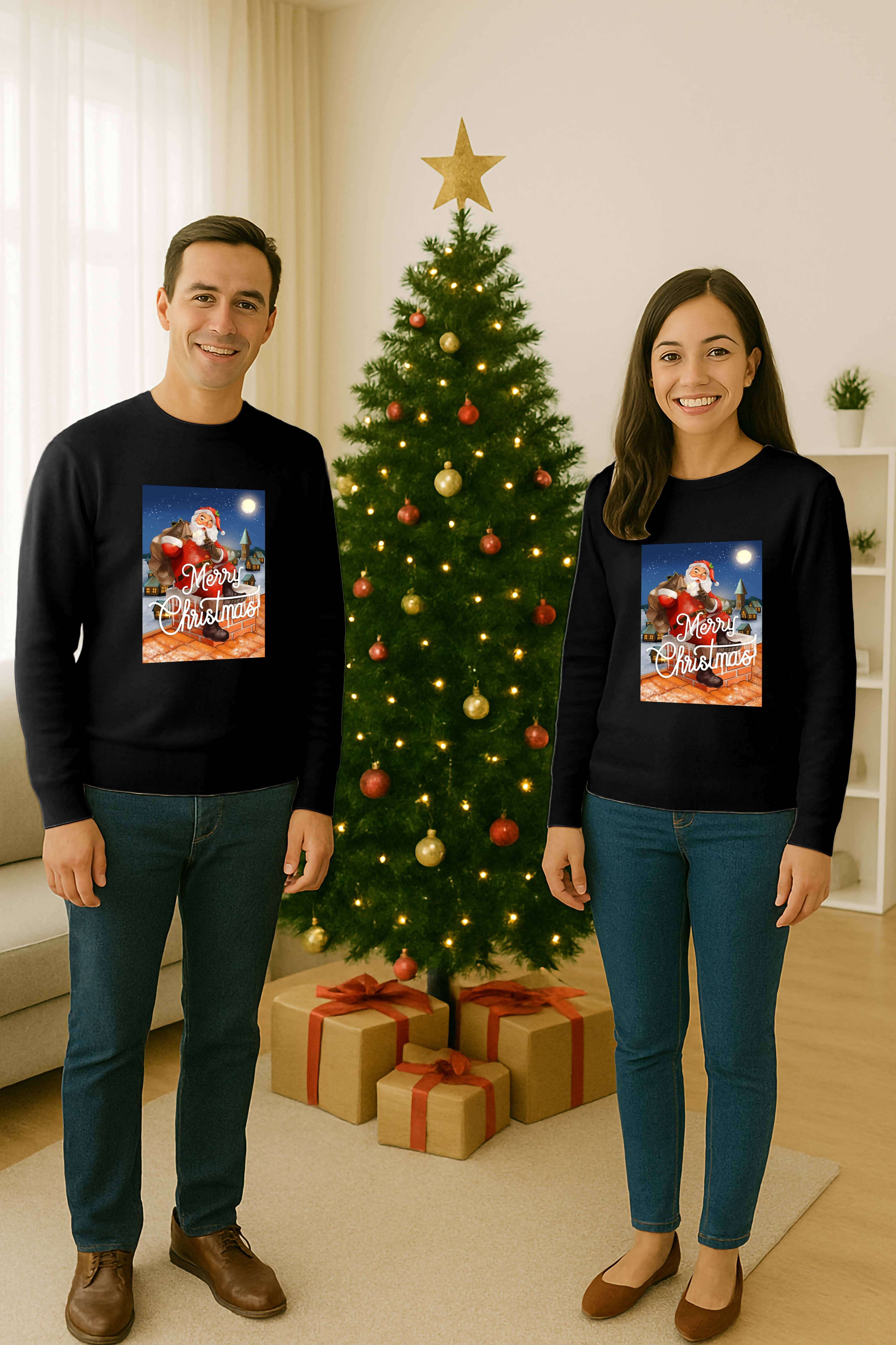 Unisex Happy New Year Yılbaşı Baskılı Yetişkin ve Çocuk Sweatshirt 3 İplik Şardonlu Kumaş