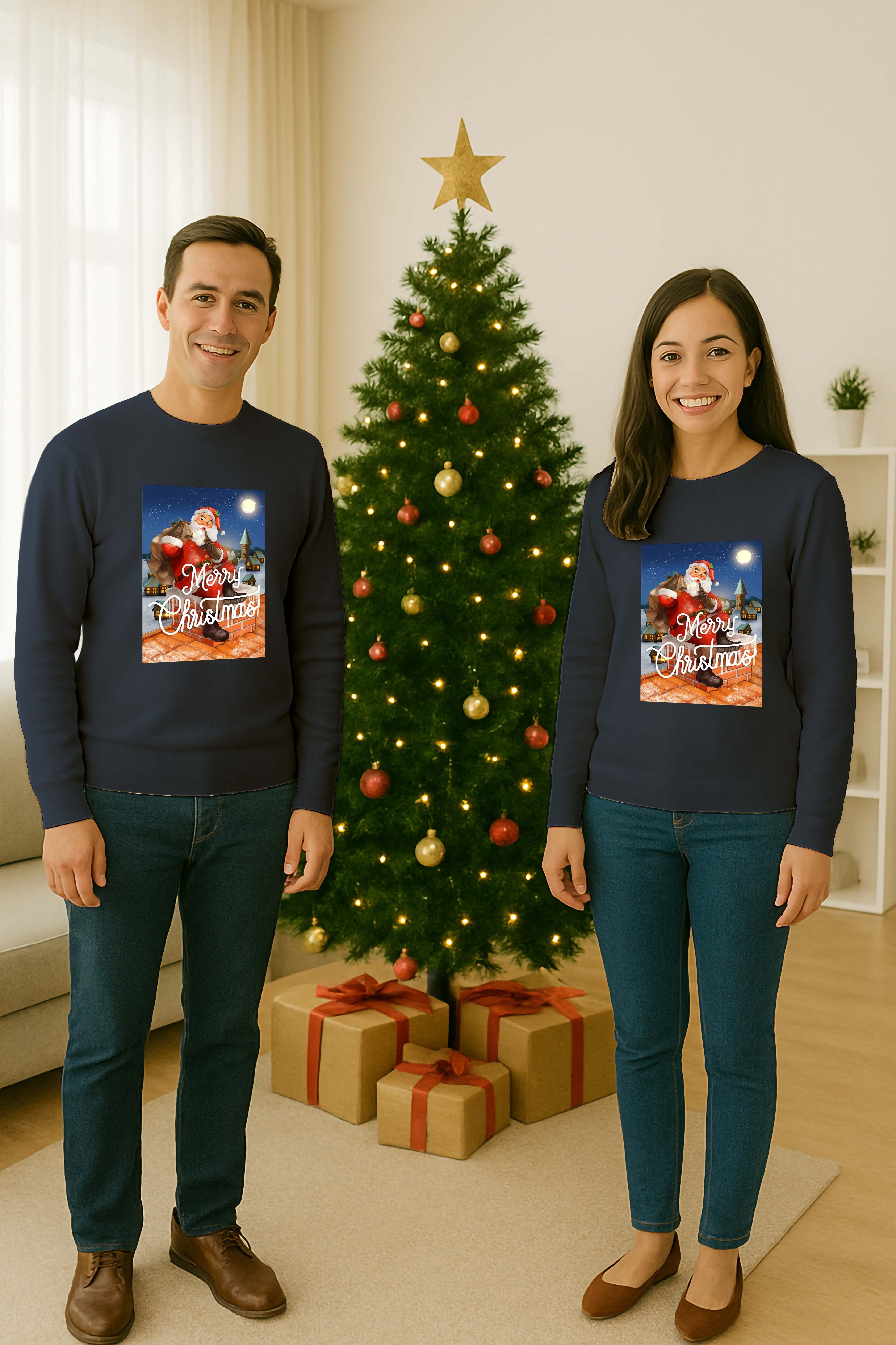 Unisex Happy New Year Yılbaşı Baskılı Yetişkin ve Çocuk Sweatshirt 3 İplik Şardonlu Kumaş