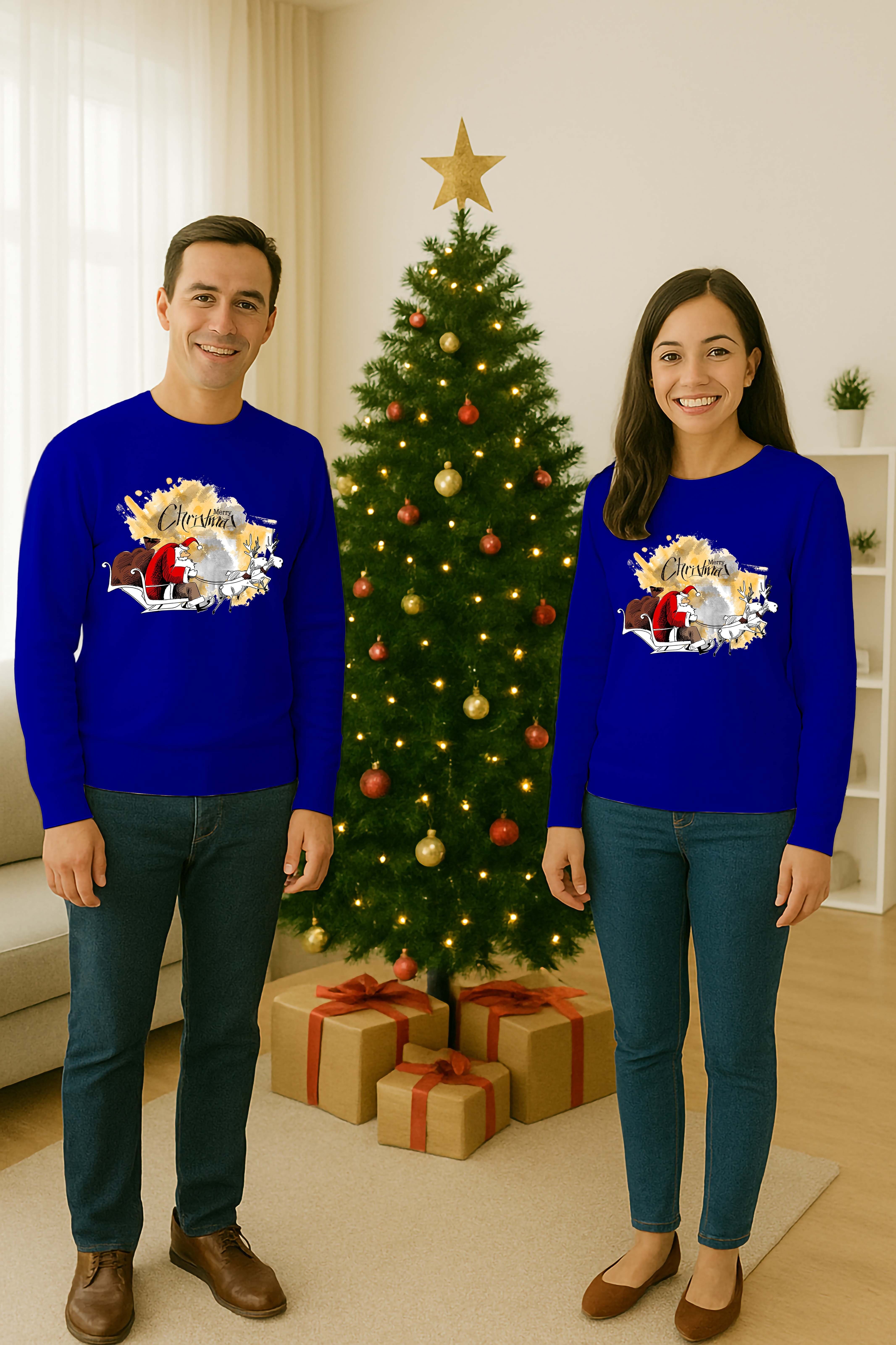 Unisex Happy New Year Yılbaşı Baskılı Yetişkin ve Çocuk Sweatshirt 3 İplik Şardonlu Kumaş