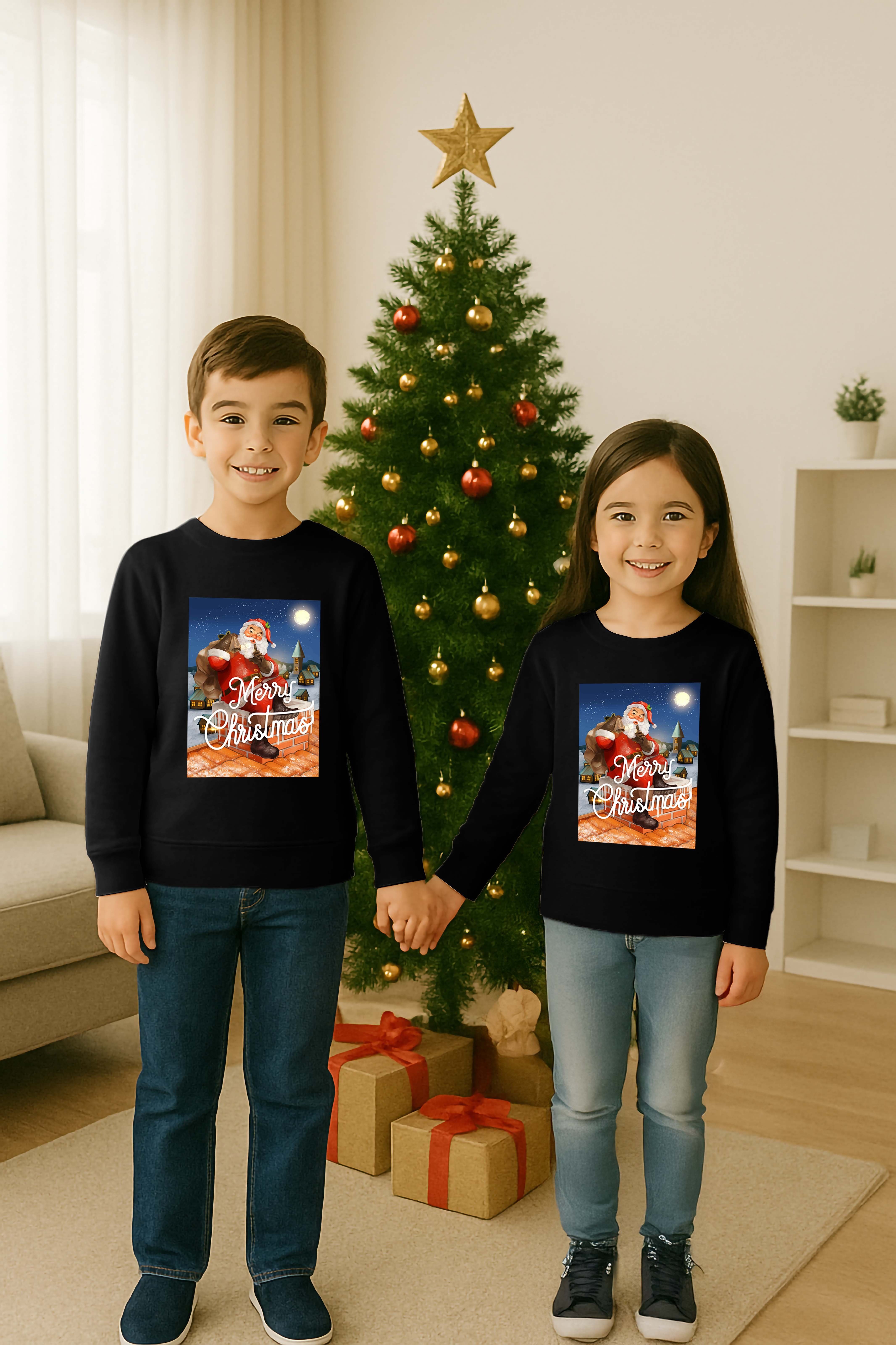 Unisex Happy New Year Yılbaşı Baskılı Yetişkin ve Çocuk Sweatshirt 3 İplik Şardonlu Kumaş