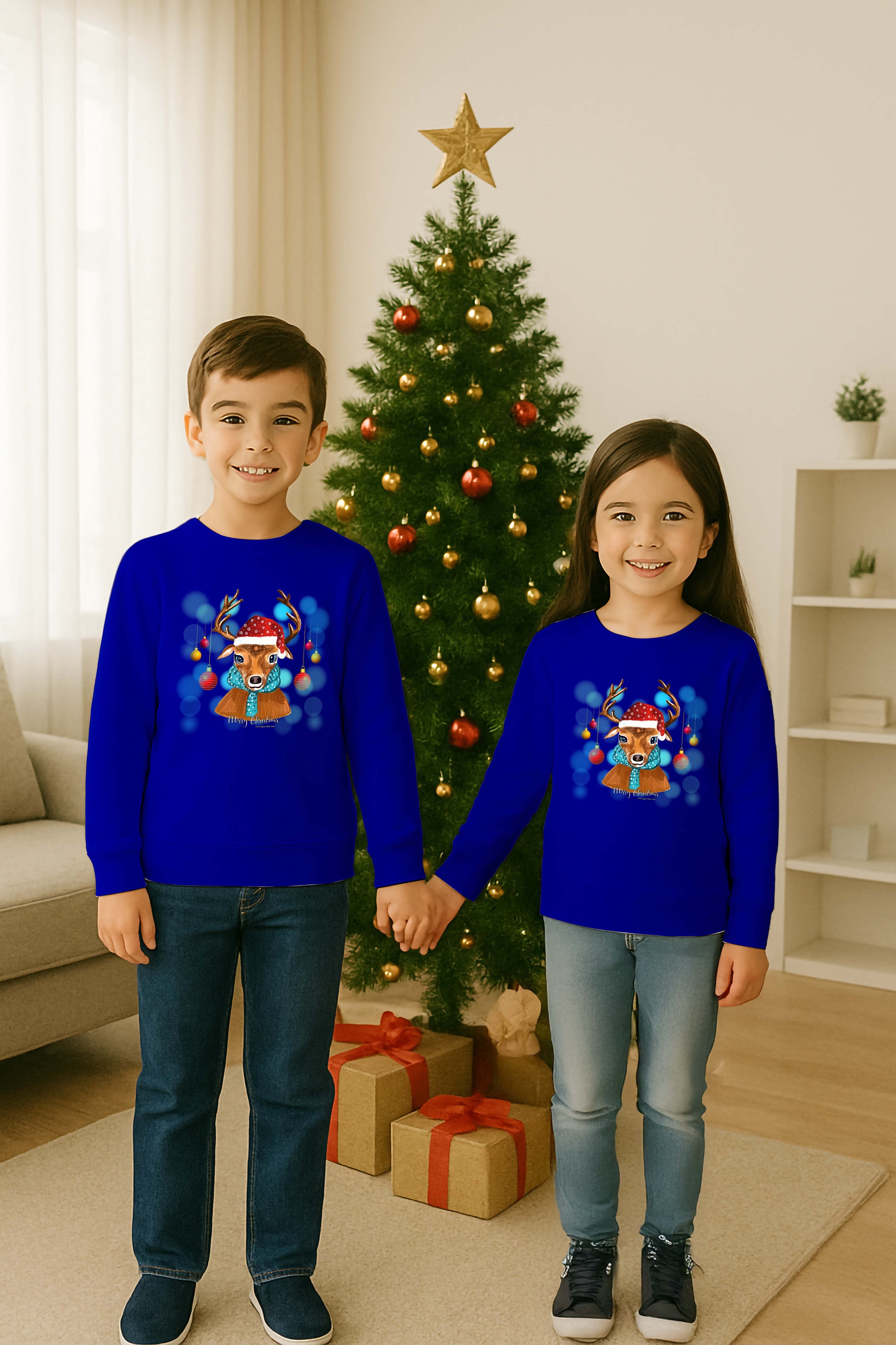 Unisex Happy New Year Yılbaşı Baskılı Yetişkin ve Çocuk Sweatshirt 3 İplik Şardonlu Kumaş