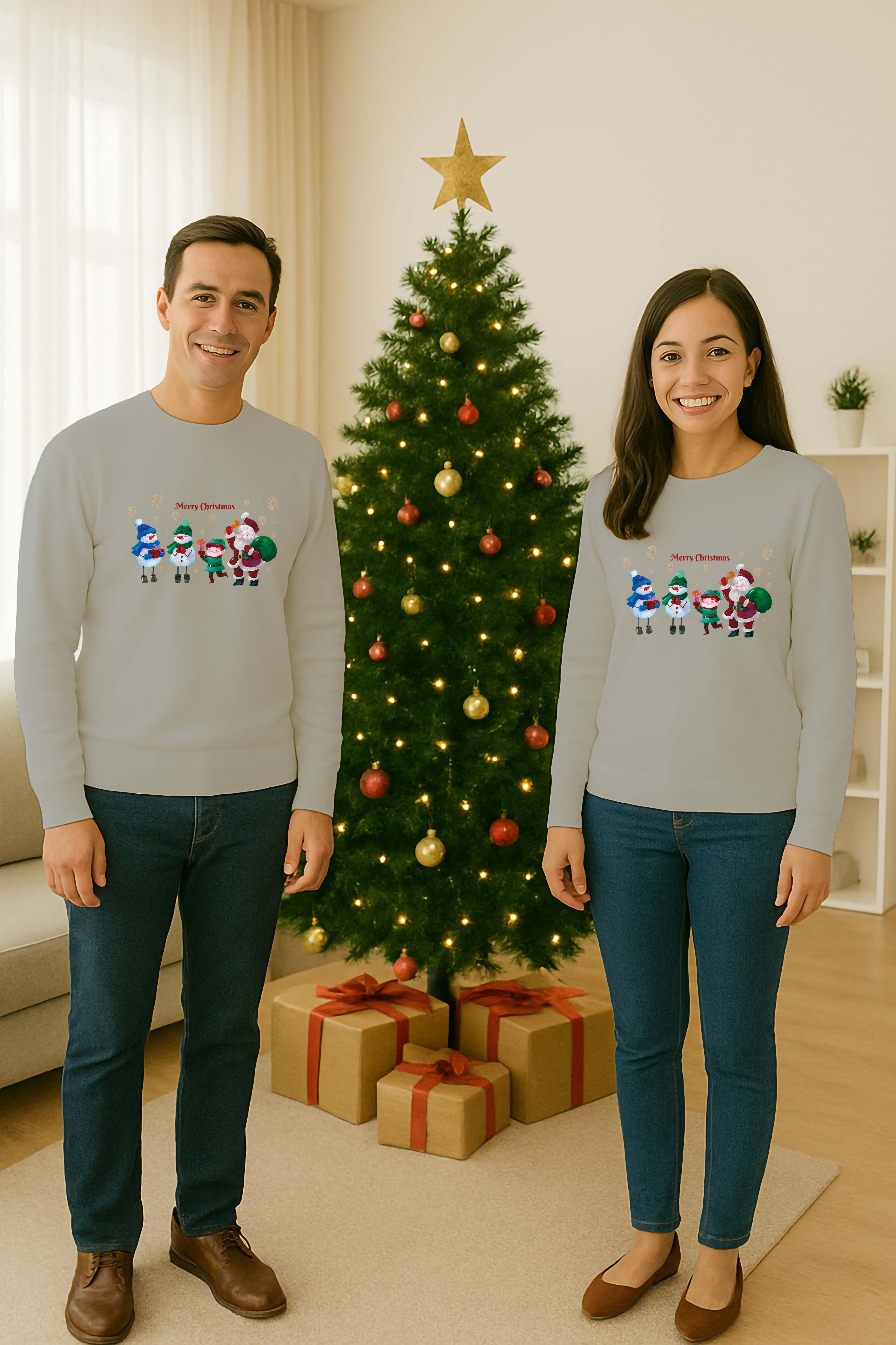 Unisex Happy New Year Yılbaşı Baskılı Yetişkin ve  Çocuk Sweatshirt 3 İplik Şardonlu Kumaş