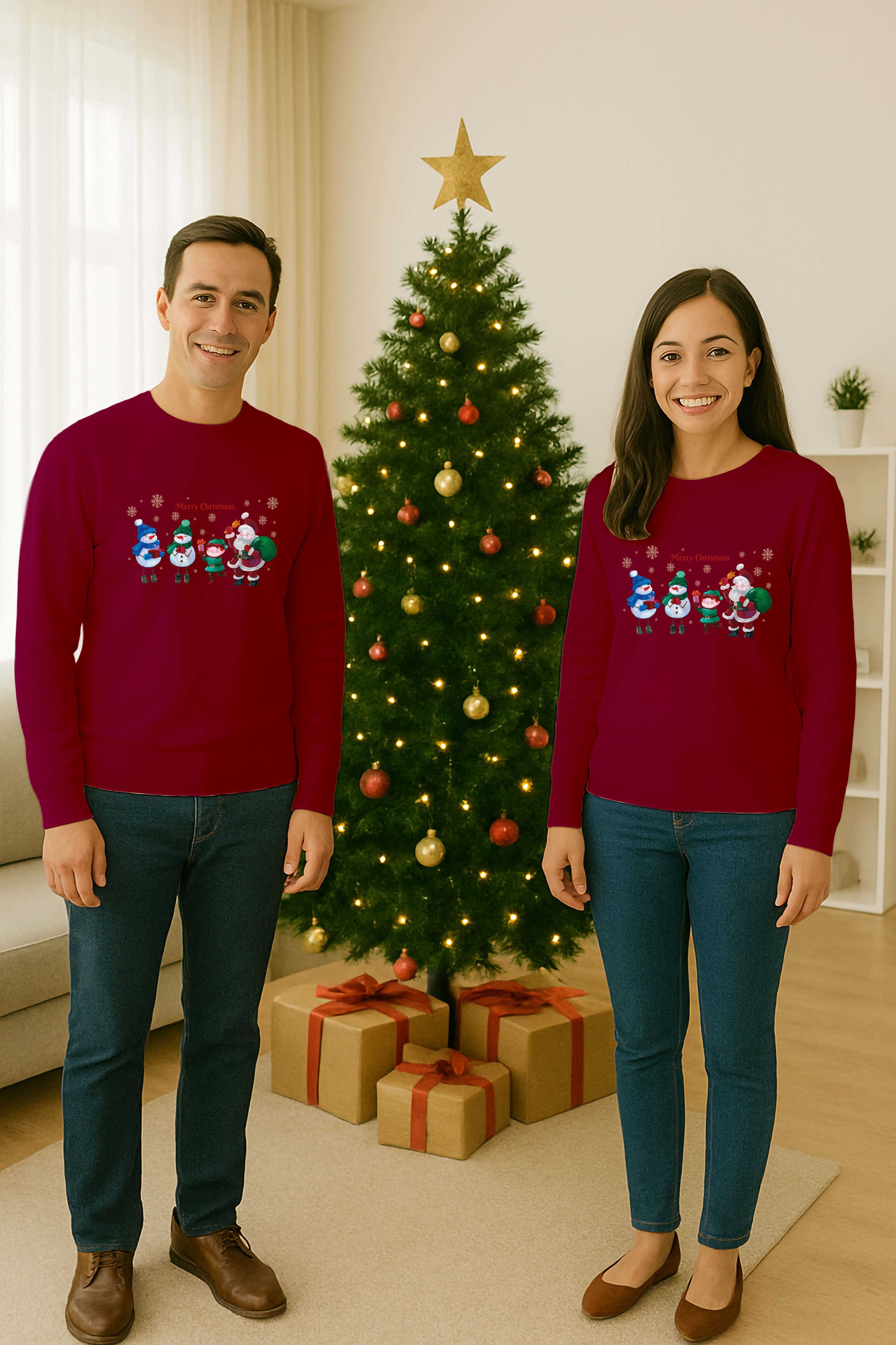Unisex Happy New Year Yılbaşı Baskılı Yetişkin ve  Çocuk Sweatshirt 3 İplik Şardonlu Kumaş