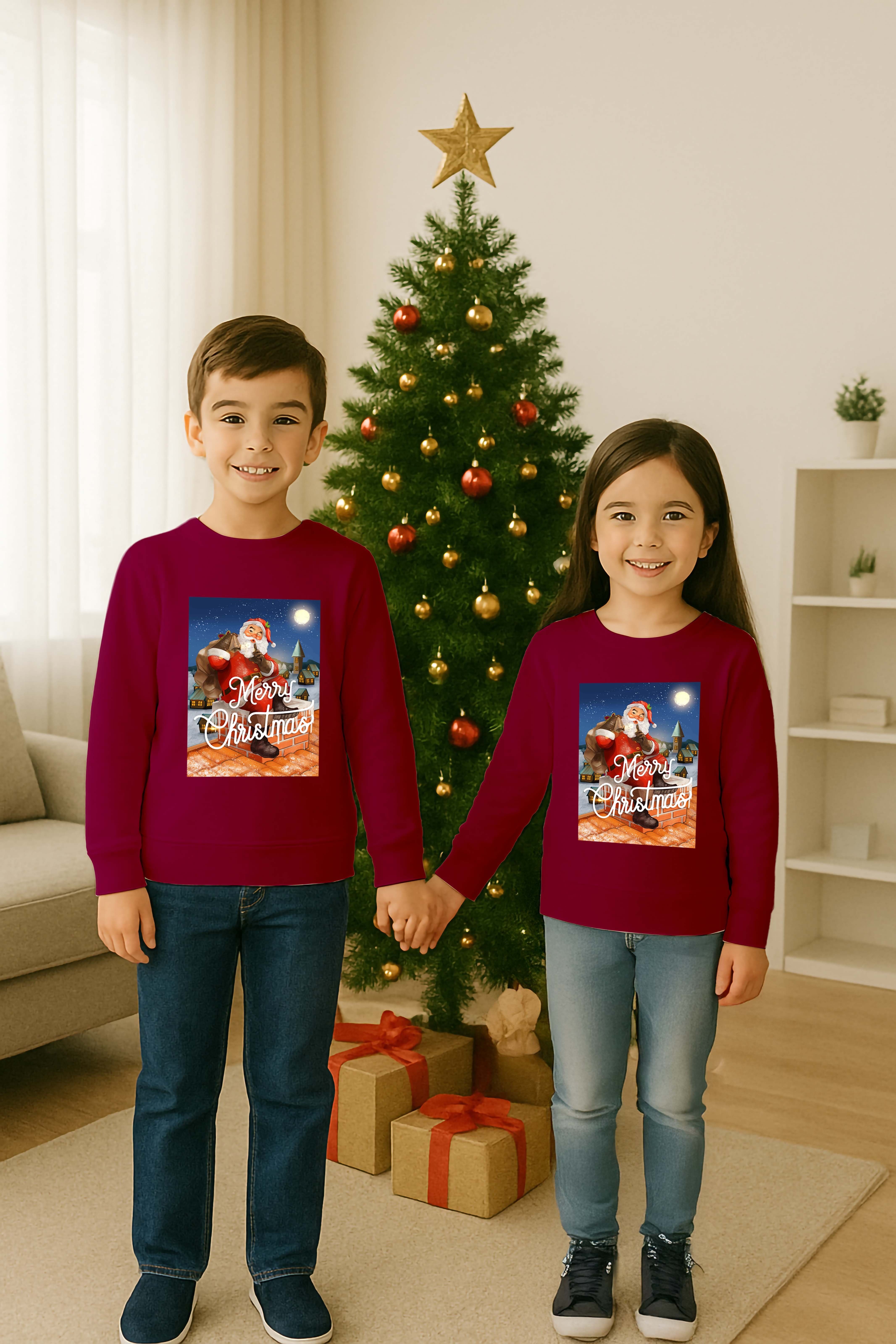 Unisex Happy New Year Yılbaşı Baskılı Yetişkin ve Çocuk Sweatshirt 3 İplik Şardonlu Kumaş