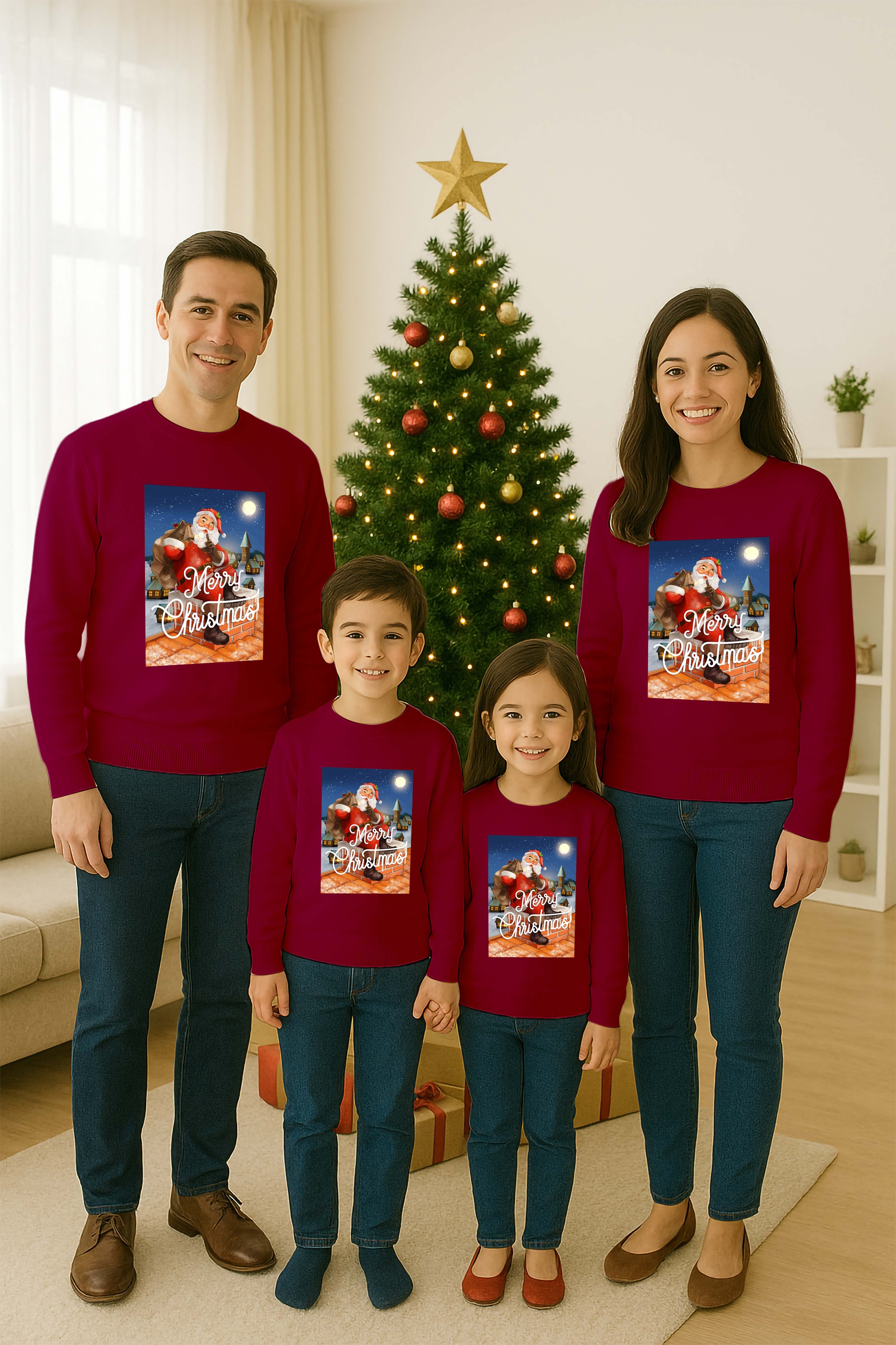 Unisex Happy New Year Yılbaşı Baskılı Yetişkin ve Çocuk Sweatshirt 3 İplik Şardonlu Kumaş
