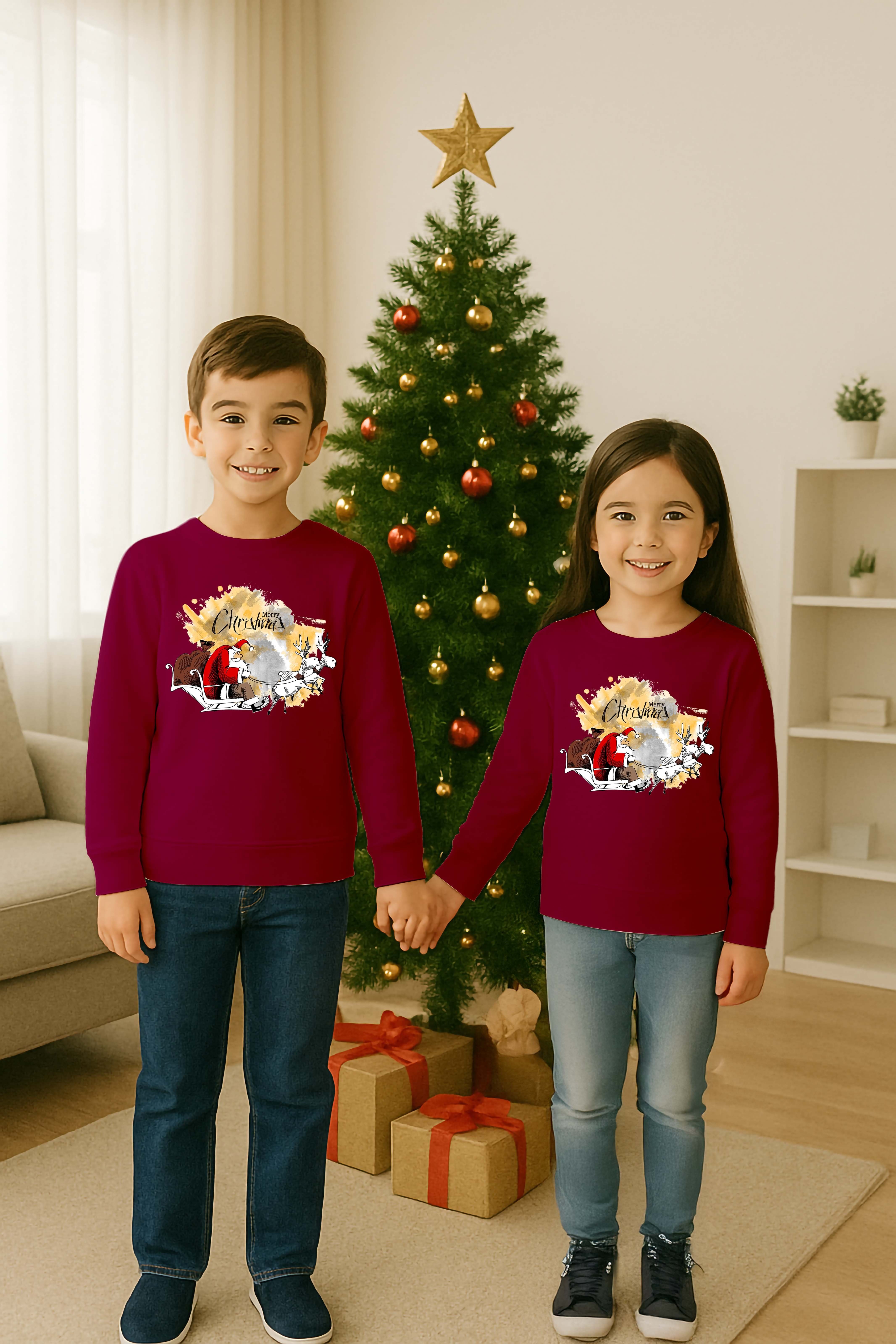 Unisex Happy New Year Yılbaşı Baskılı Yetişkin ve Çocuk Sweatshirt 3 İplik Şardonlu Kumaş
