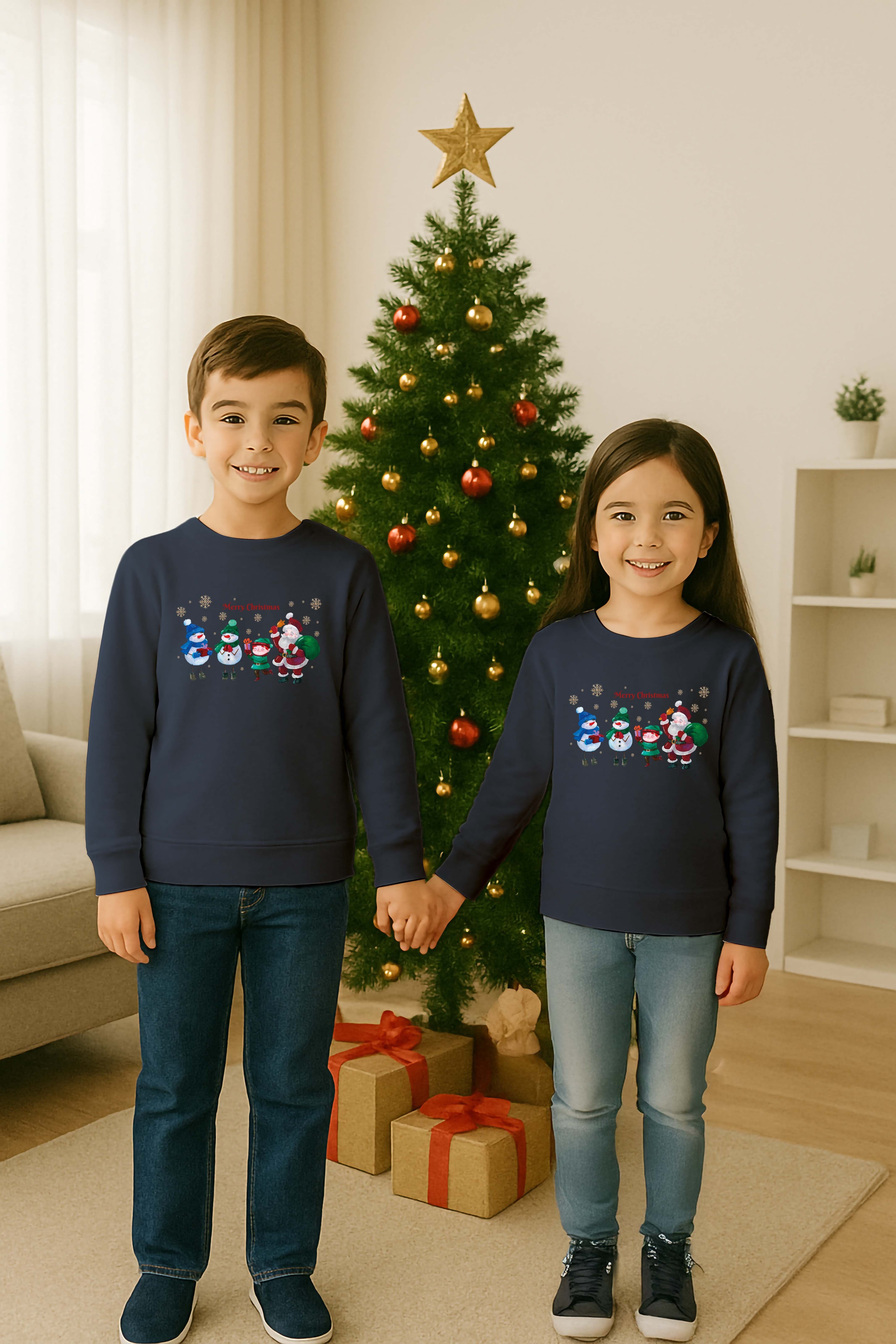 Unisex Happy New Year Yılbaşı Baskılı Yetişkin ve  Çocuk Sweatshirt 3 İplik Şardonlu Kumaş