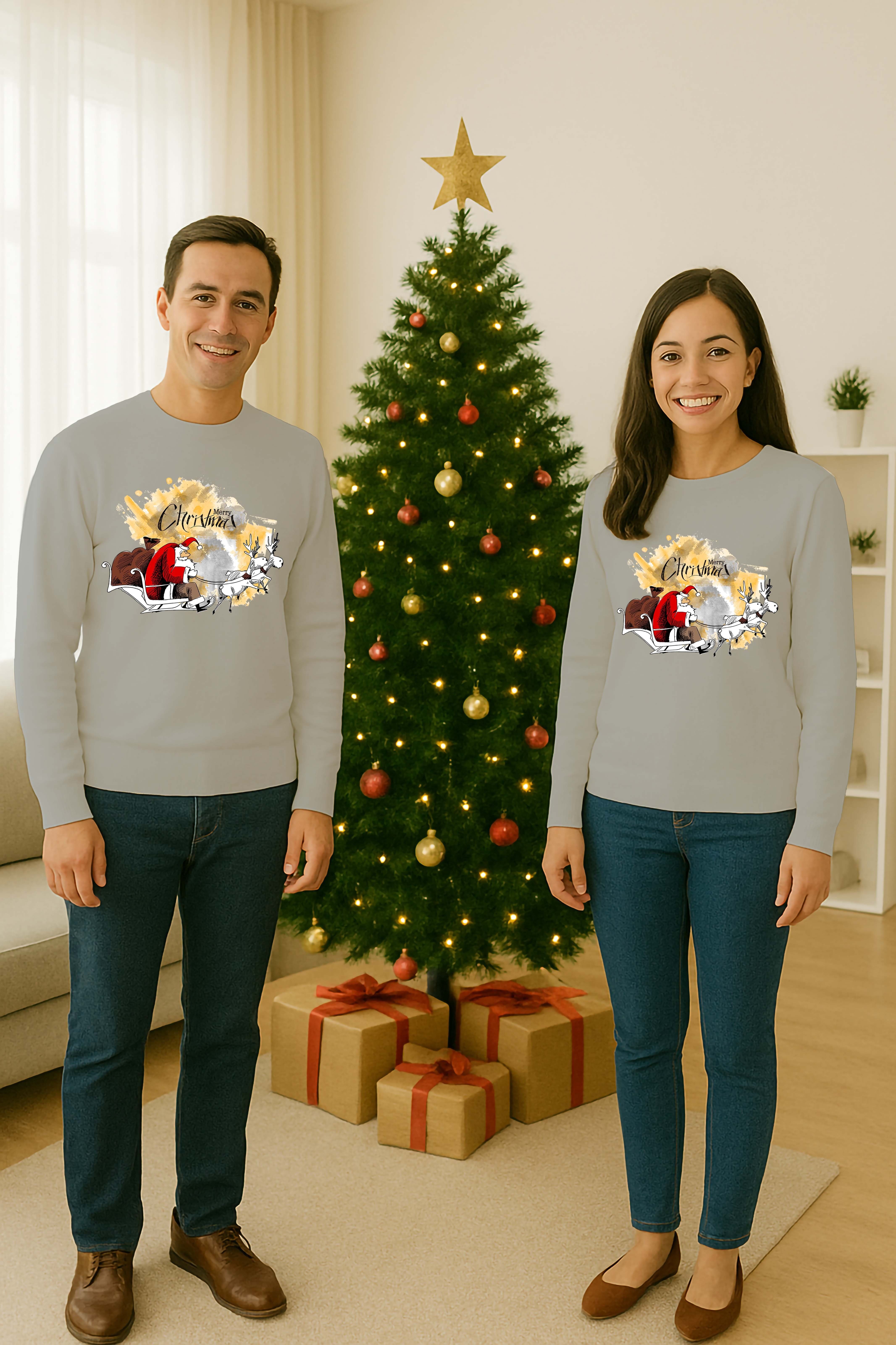 Unisex Happy New Year Yılbaşı Baskılı Yetişkin ve Çocuk Sweatshirt 3 İplik Şardonlu Kumaş