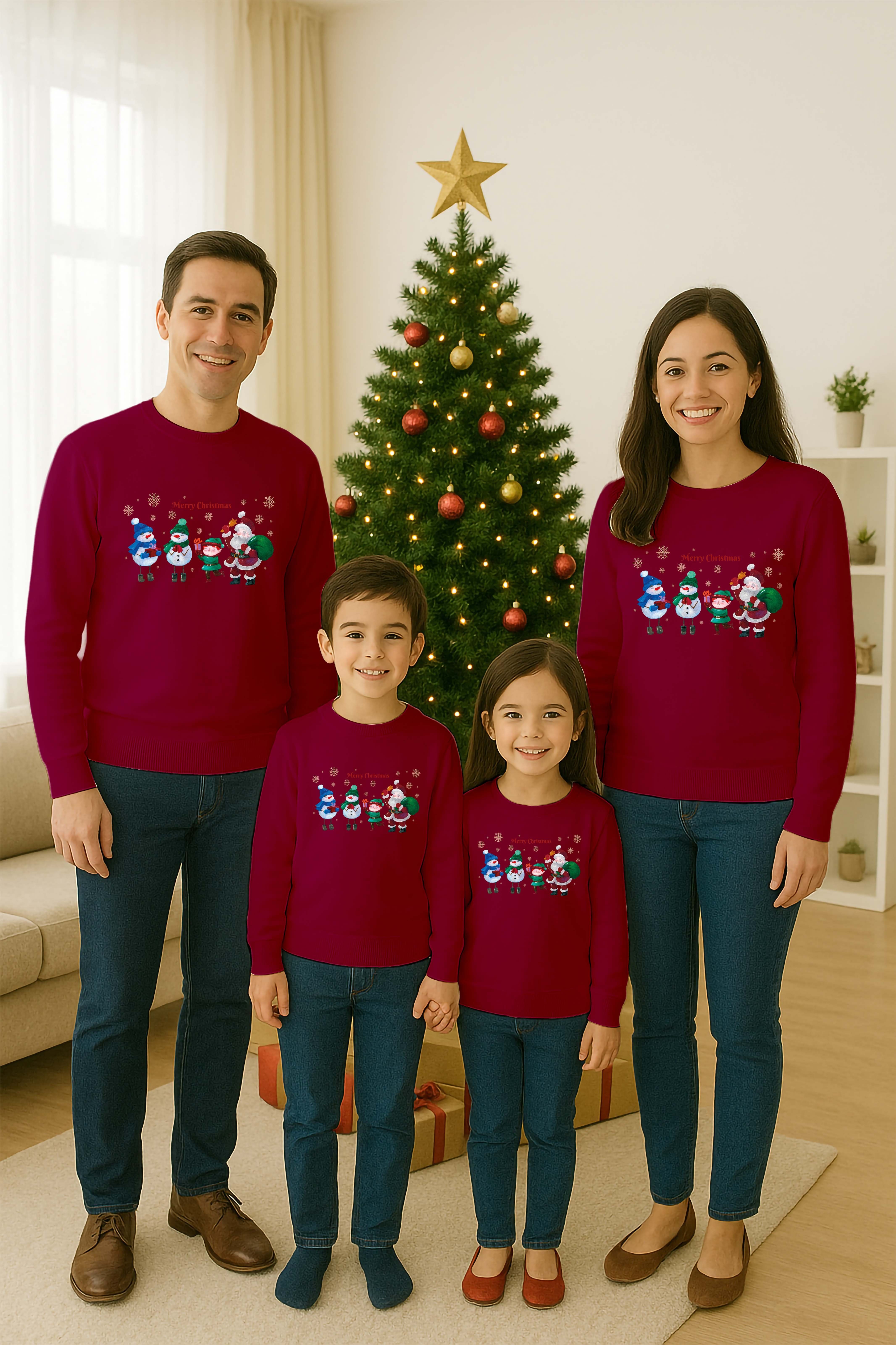 Unisex Happy New Year Yılbaşı Baskılı Yetişkin ve  Çocuk Sweatshirt 3 İplik Şardonlu Kumaş