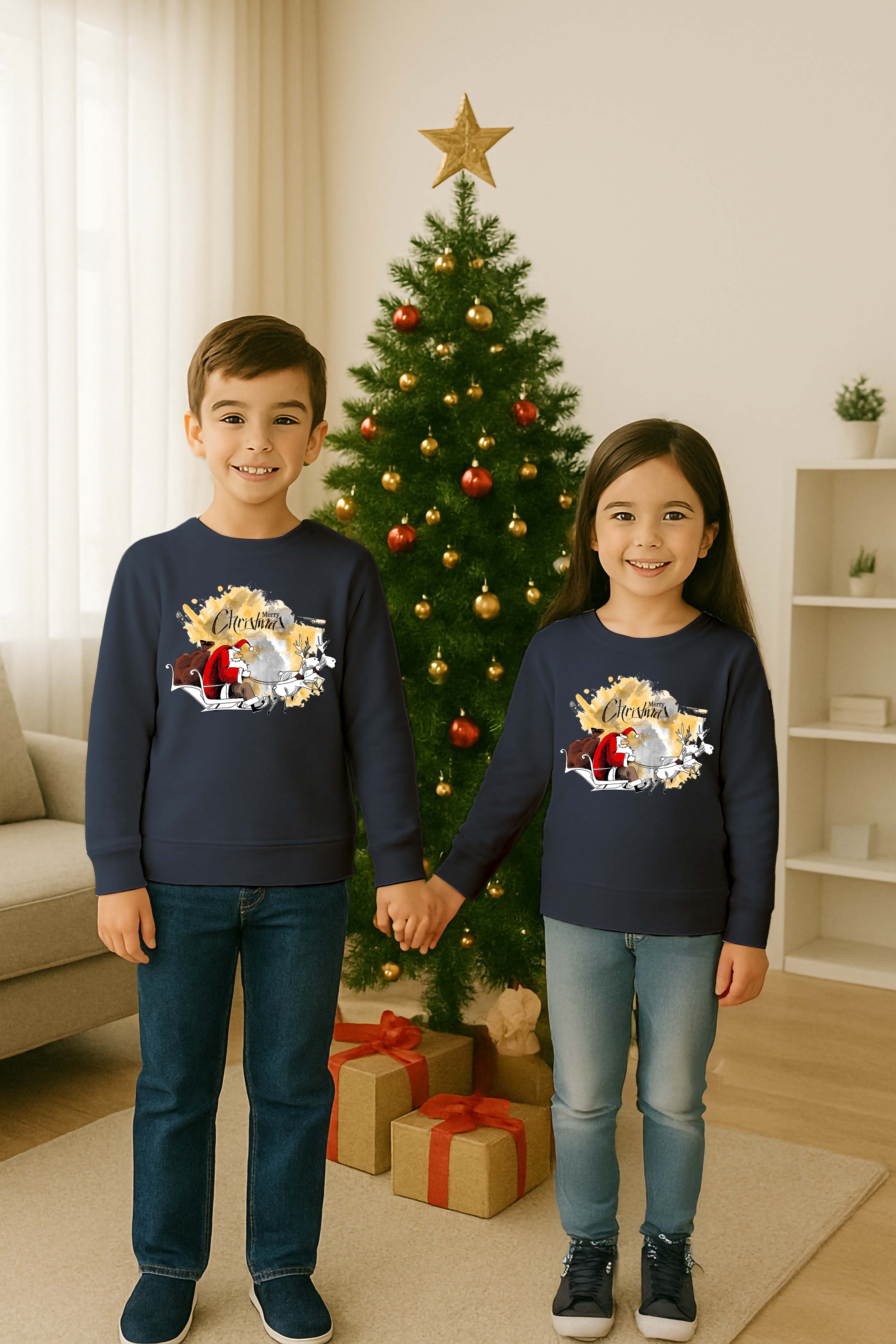 Unisex Happy New Year Yılbaşı Baskılı Yetişkin ve Çocuk Sweatshirt 3 İplik Şardonlu Kumaş