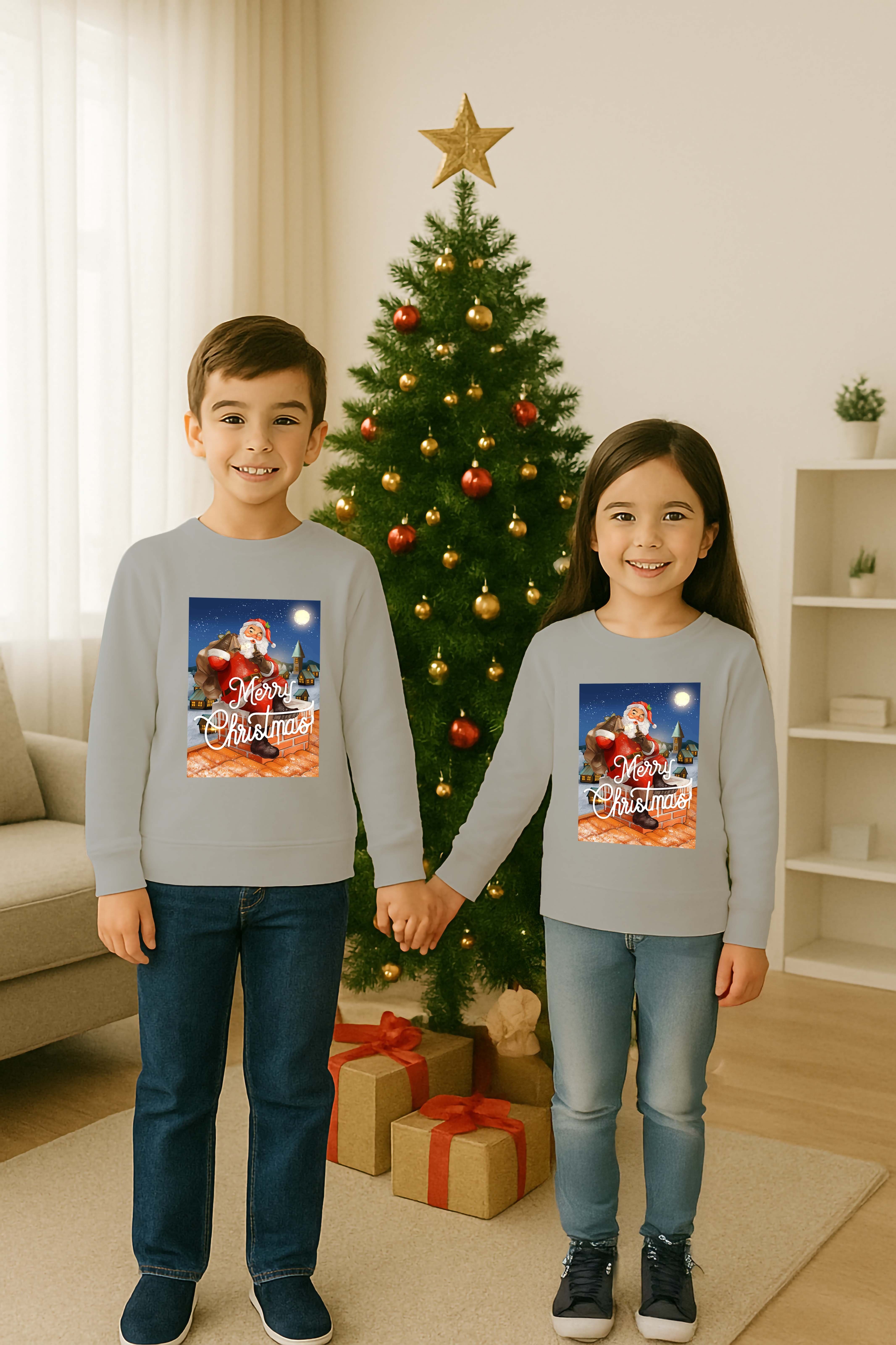 Unisex Happy New Year Yılbaşı Baskılı Yetişkin ve Çocuk Sweatshirt 3 İplik Şardonlu Kumaş