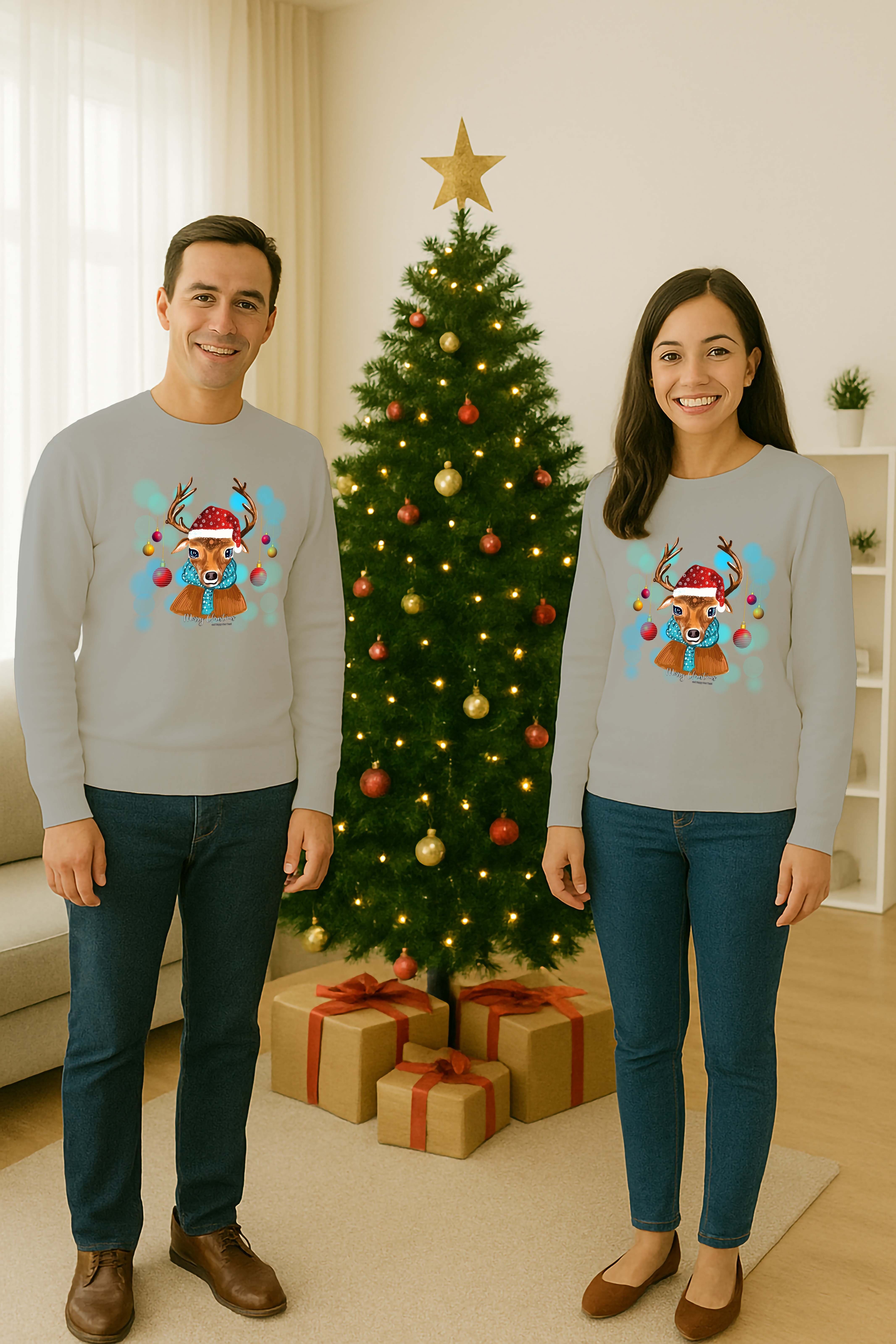 Unisex Happy New Year Yılbaşı Baskılı Yetişkin ve Çocuk Sweatshirt 3 İplik Şardonlu Kumaş