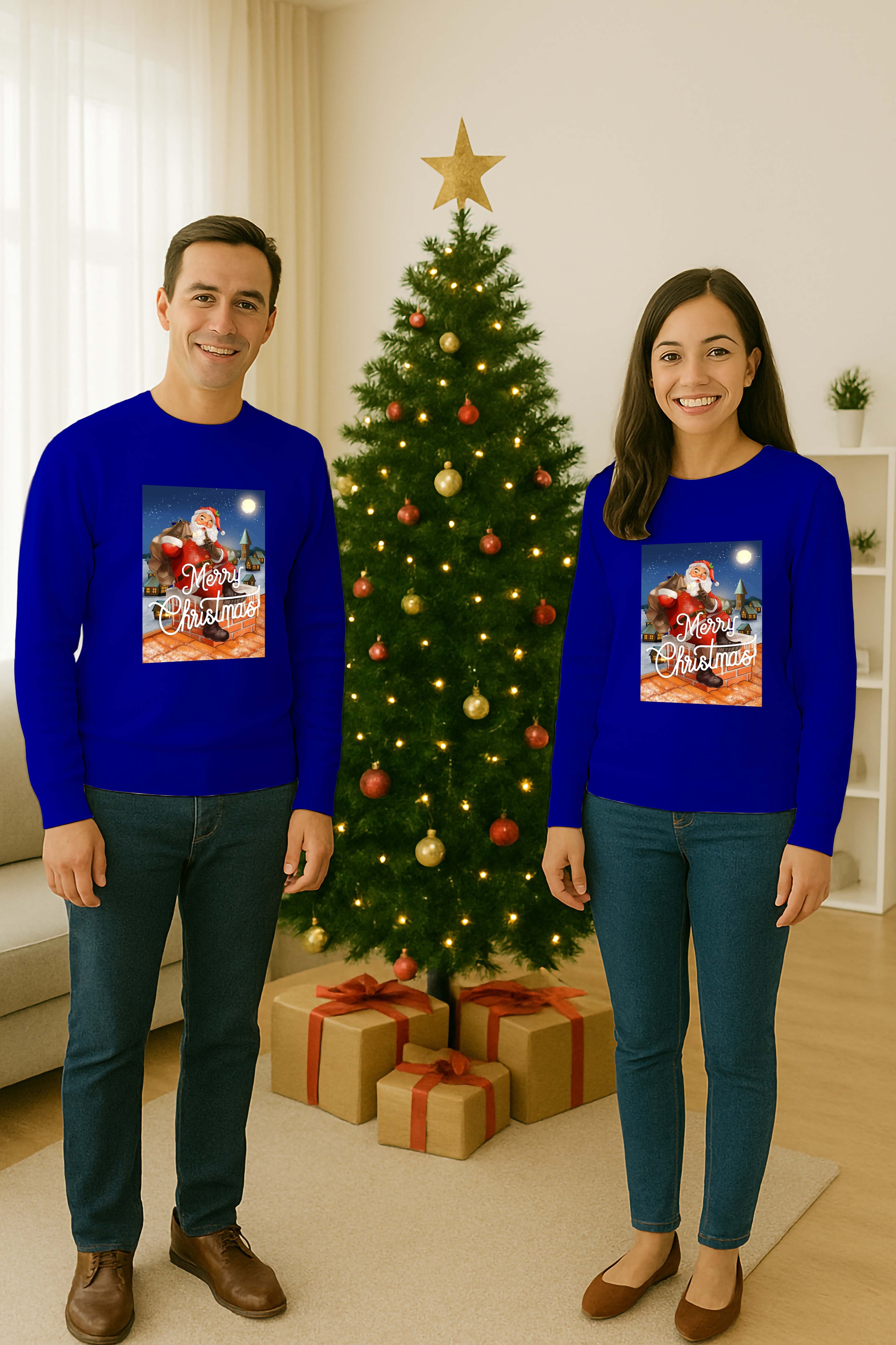 Unisex Happy New Year Yılbaşı Baskılı Yetişkin ve Çocuk Sweatshirt 3 İplik Şardonlu Kumaş