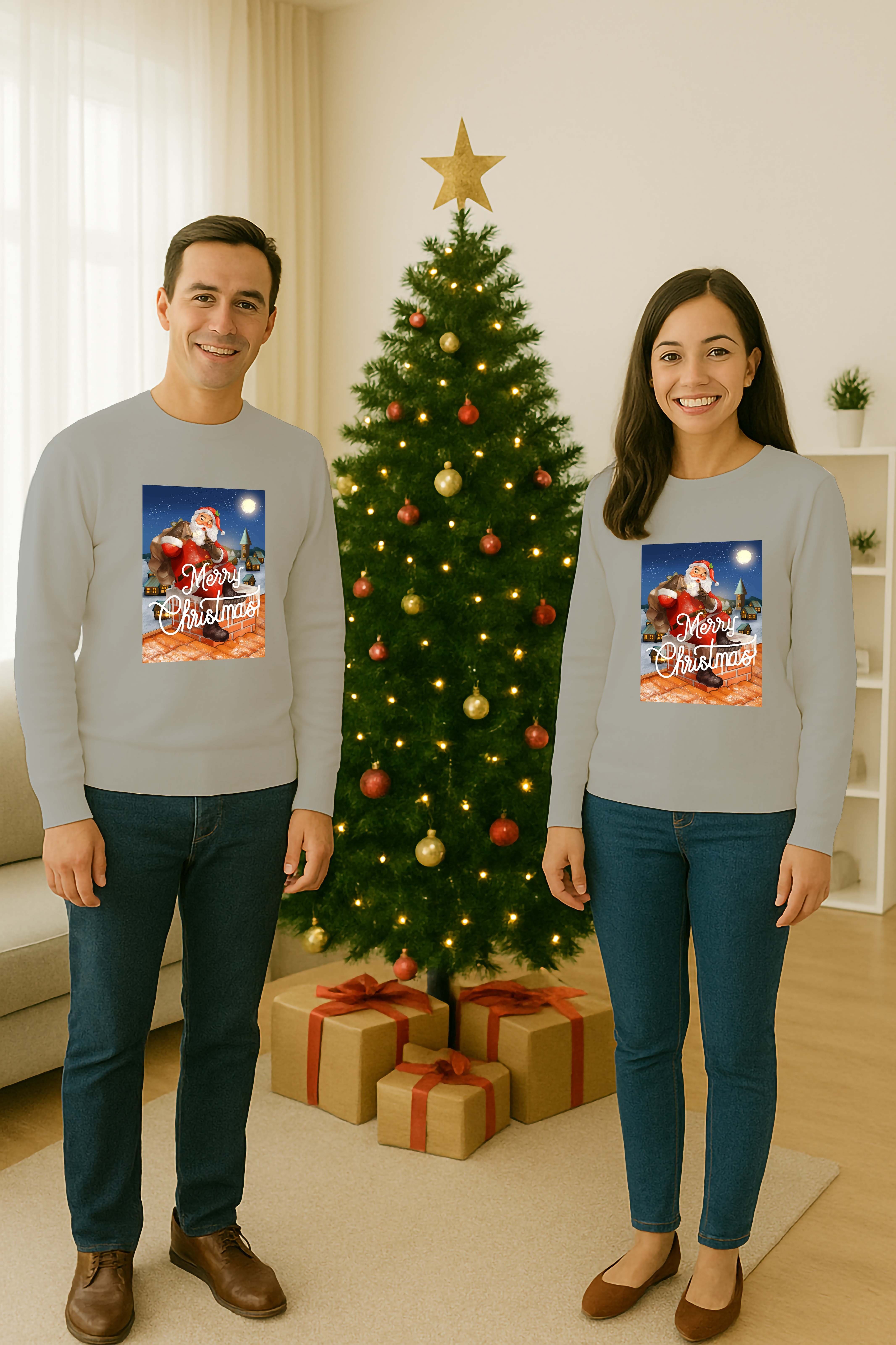 Unisex Happy New Year Yılbaşı Baskılı Yetişkin ve Çocuk Sweatshirt 3 İplik Şardonlu Kumaş