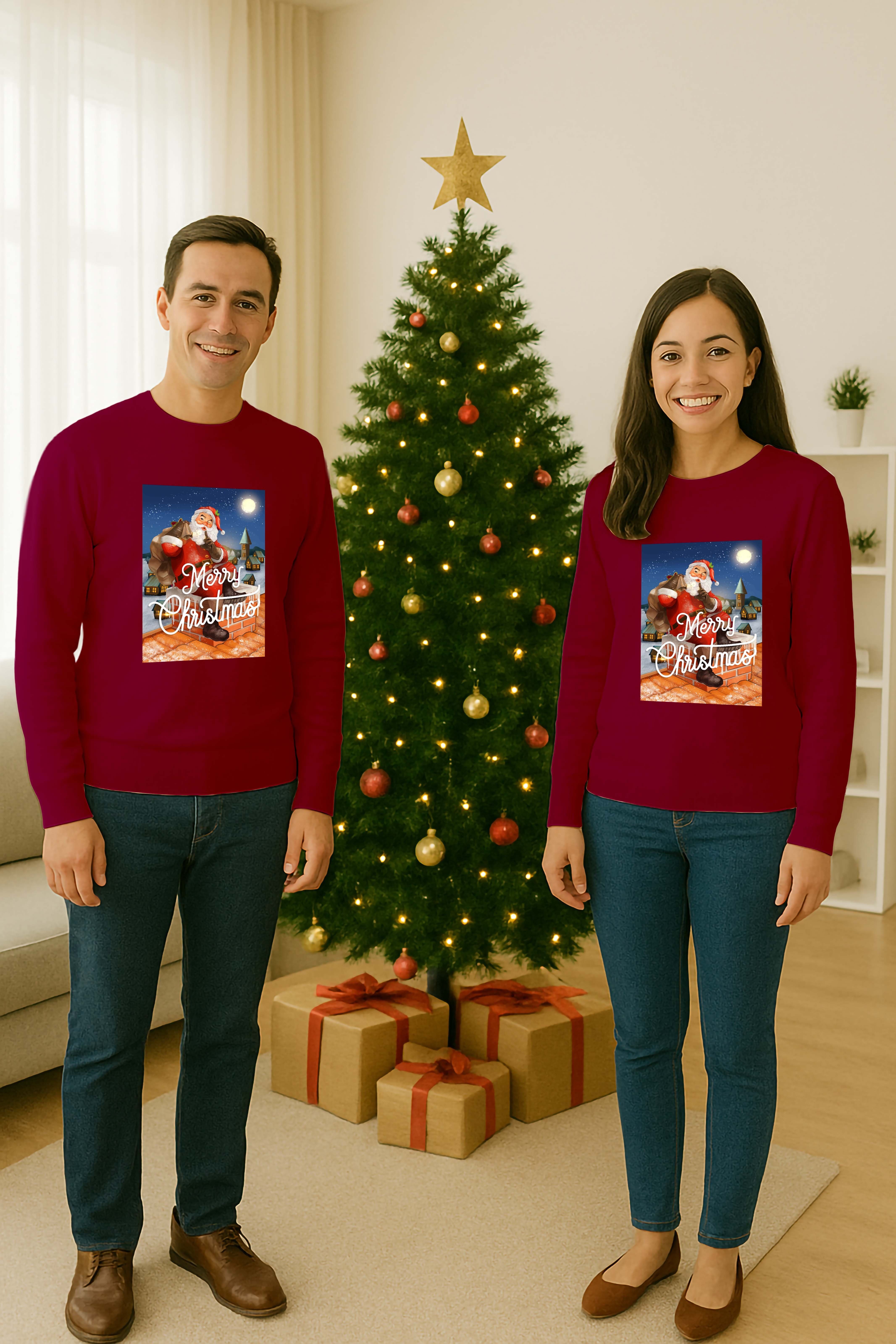 Unisex Happy New Year Yılbaşı Baskılı Yetişkin ve Çocuk Sweatshirt 3 İplik Şardonlu Kumaş