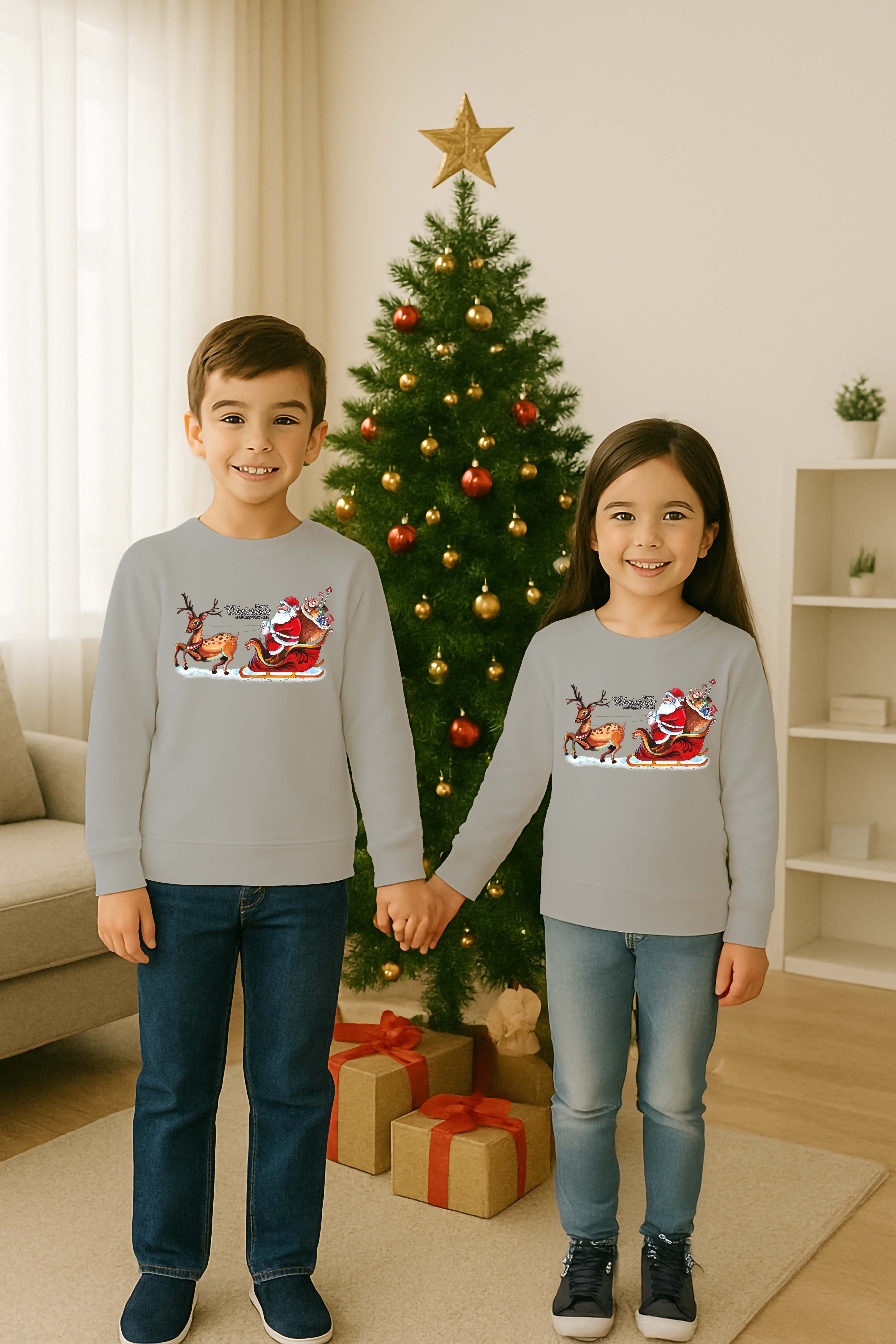Unisex Happy New Year Yılbaşı Baskılı Yetişkin ve Çocuk Sweatshirt 3 İplik Şardonlu Kumaş