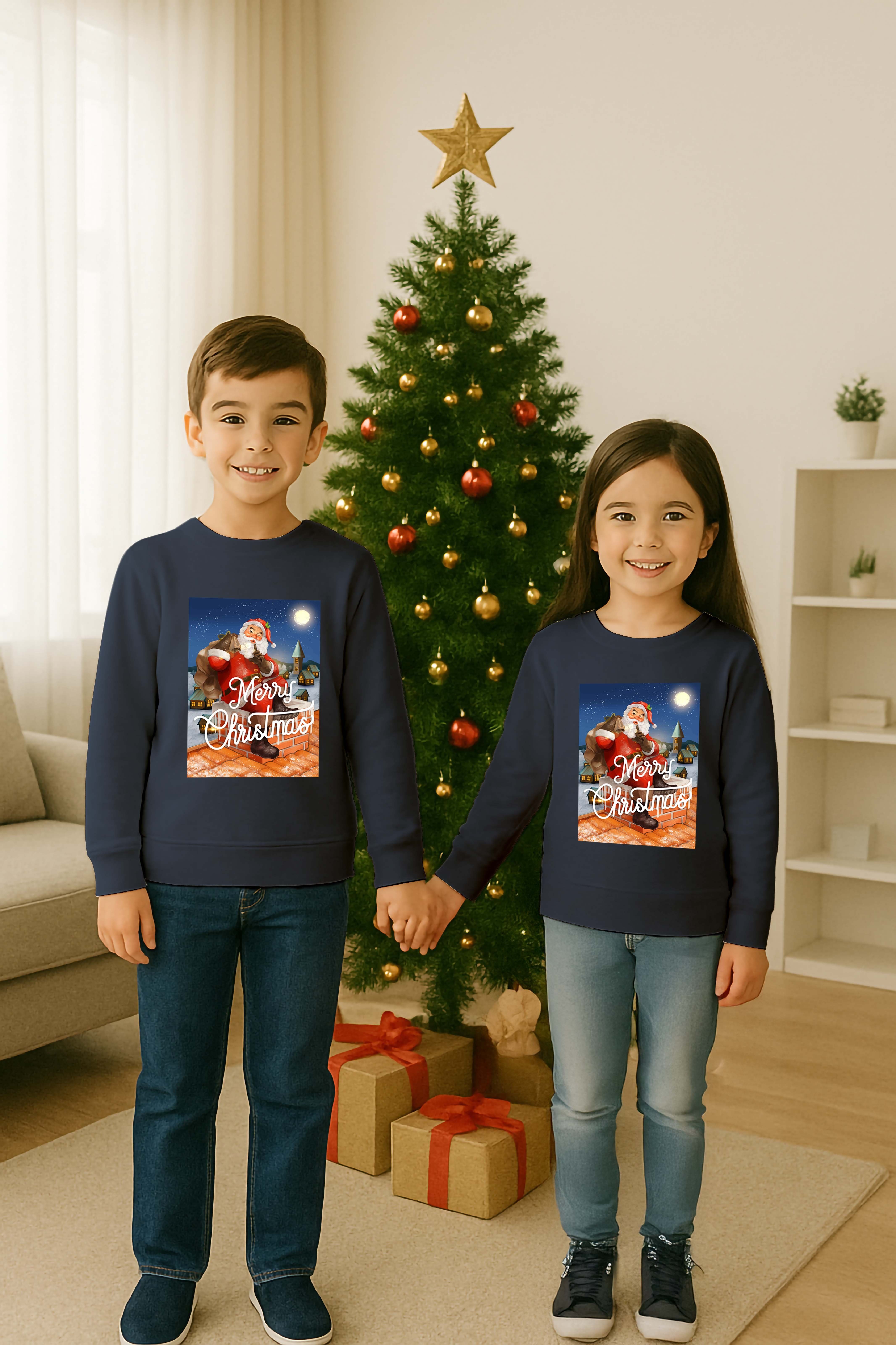 Unisex Happy New Year Yılbaşı Baskılı Yetişkin ve Çocuk Sweatshirt 3 İplik Şardonlu Kumaş