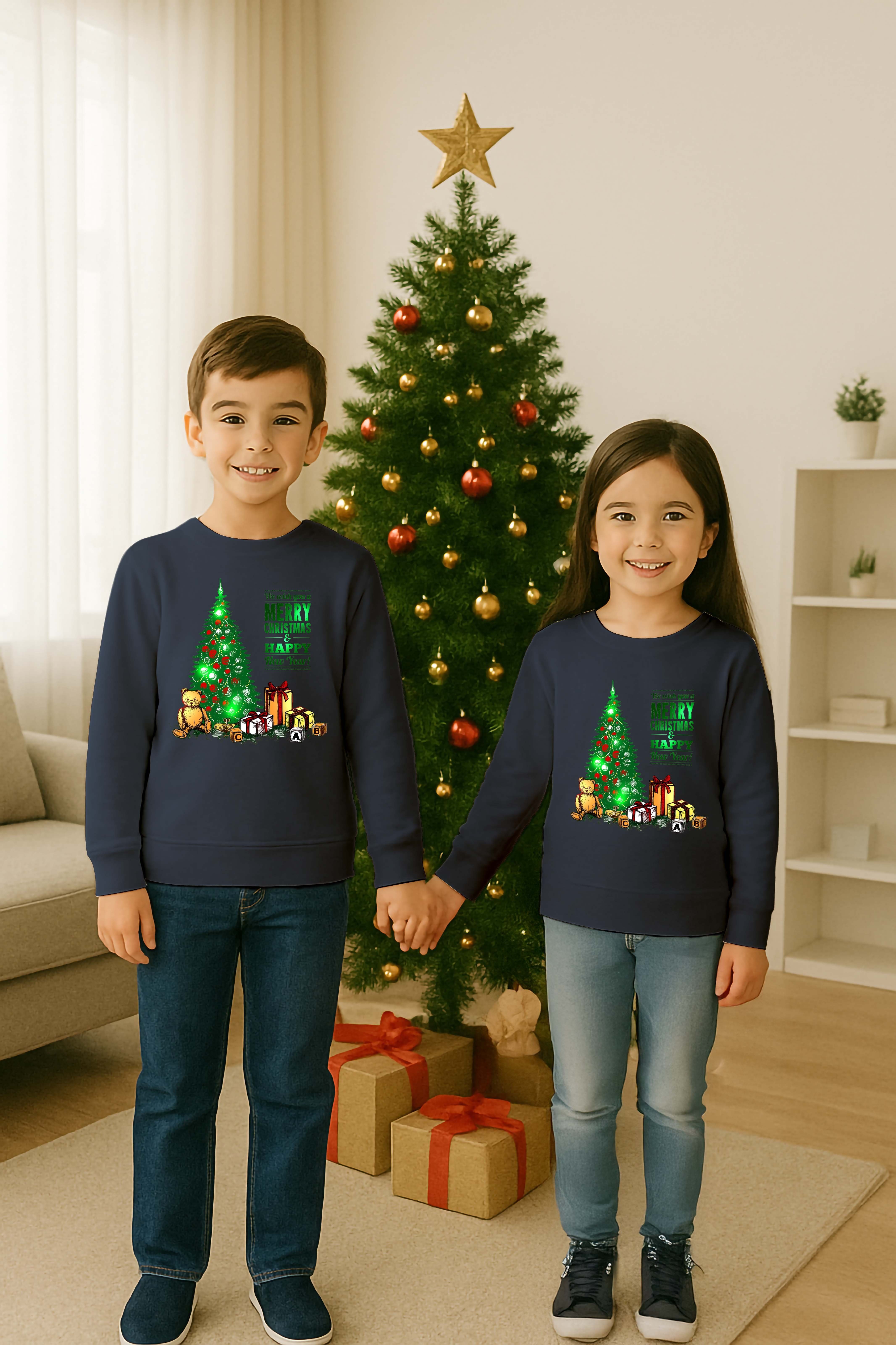 Unisex Happy New Year Yılbaşı Baskılı Yetişkin ve Çocuk Sweatshirt 3 İplik Şardonlu Kumaş