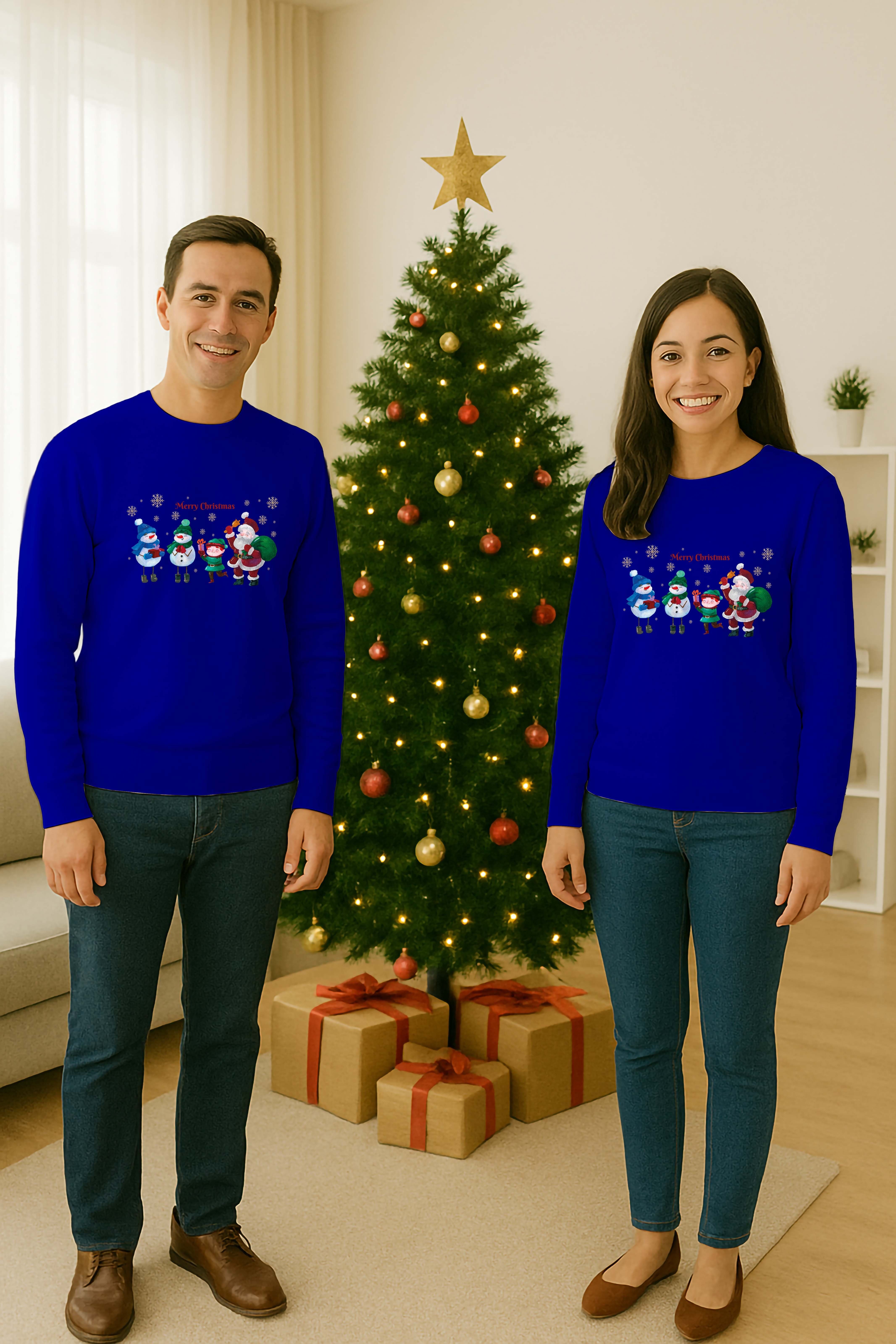 Unisex Happy New Year Yılbaşı Baskılı Yetişkin ve  Çocuk Sweatshirt 3 İplik Şardonlu Kumaş