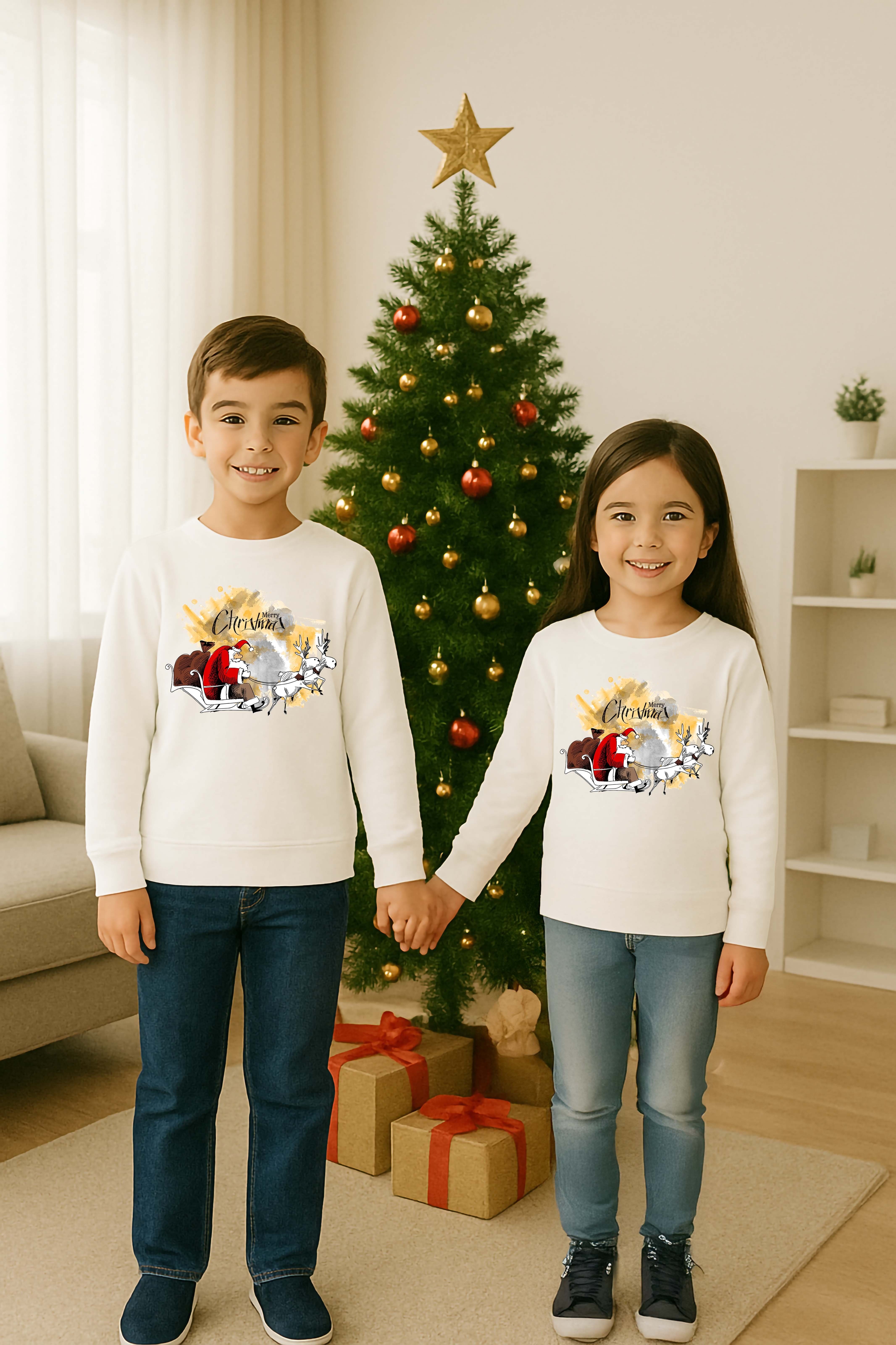 Unisex Happy New Year Yılbaşı Baskılı Yetişkin ve Çocuk Sweatshirt 3 İplik Şardonlu Kumaş