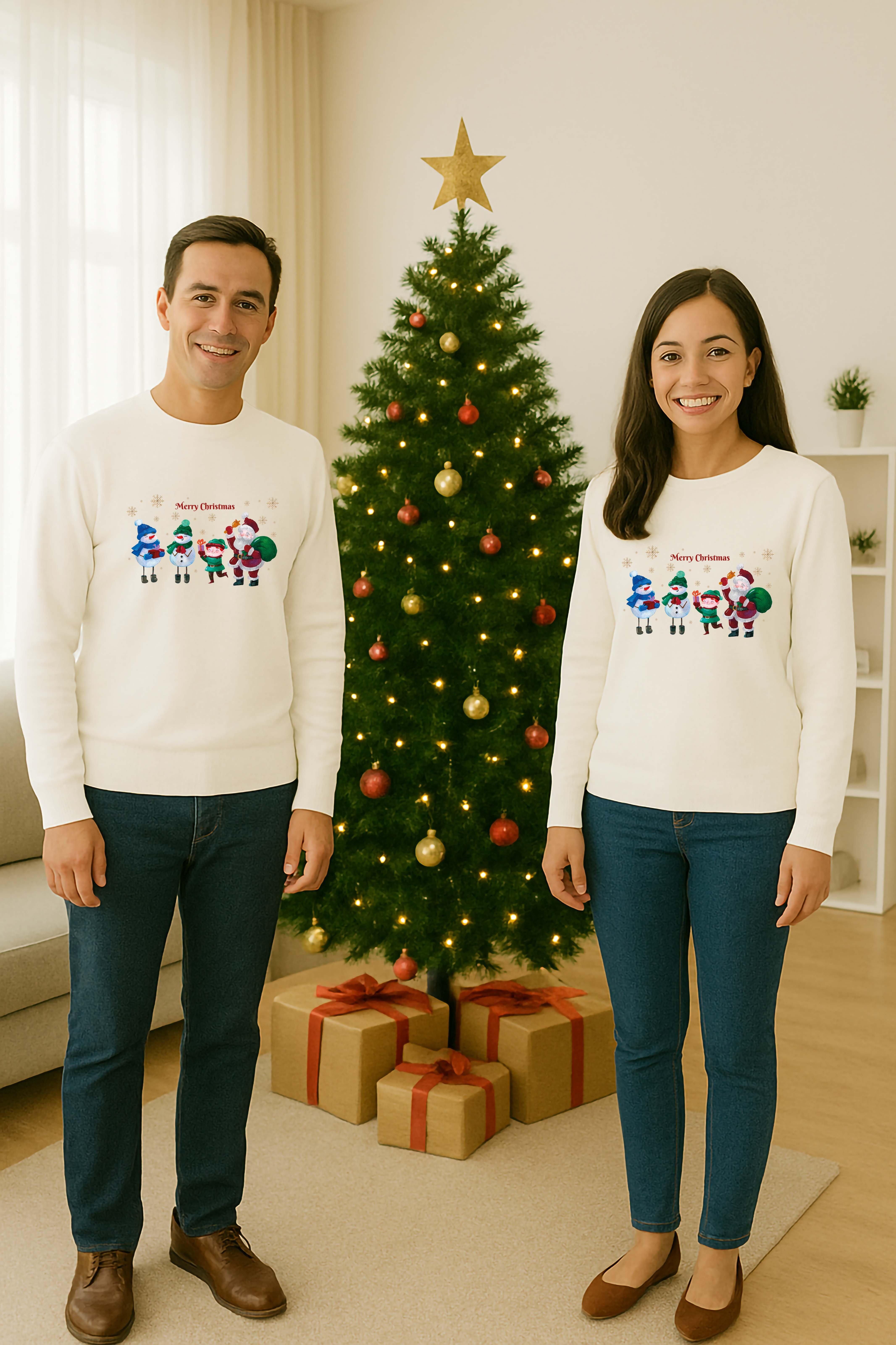 Unisex Happy New Year Yılbaşı Baskılı Yetişkin ve  Çocuk Sweatshirt 3 İplik Şardonlu Kumaş